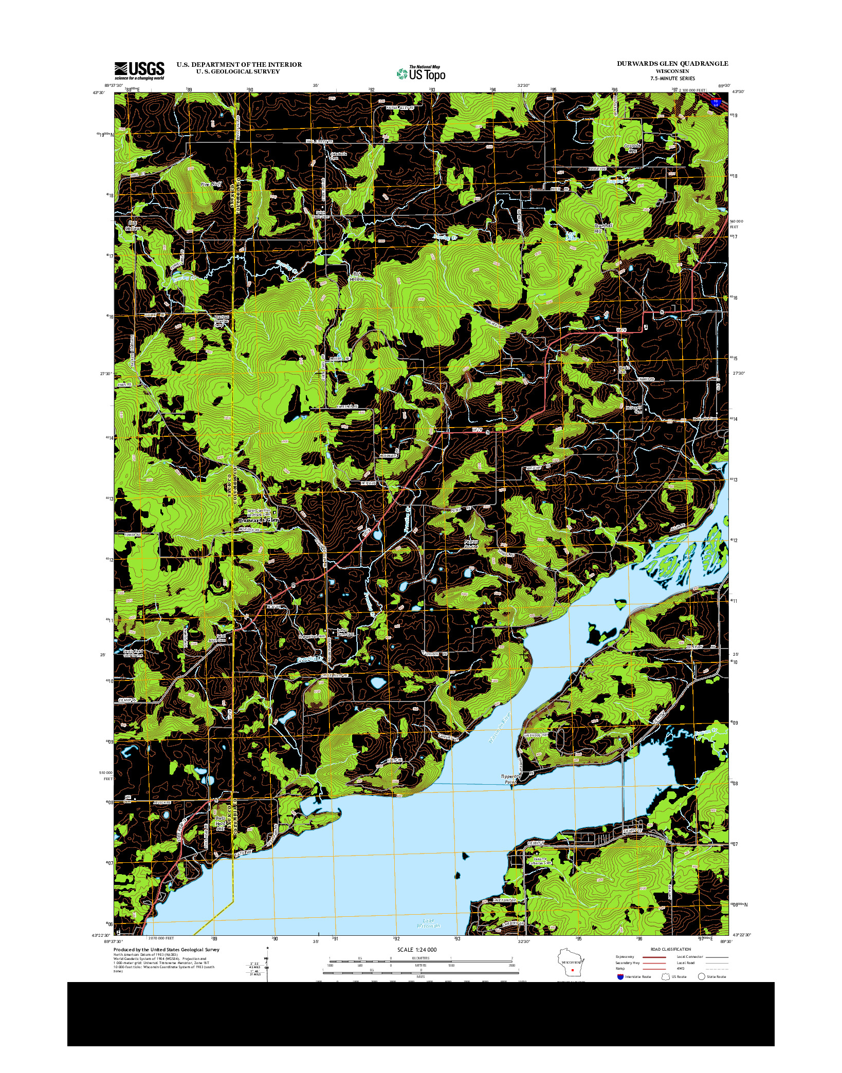 USGS US TOPO 7.5-MINUTE MAP FOR DURWARDS GLEN, WI 2013