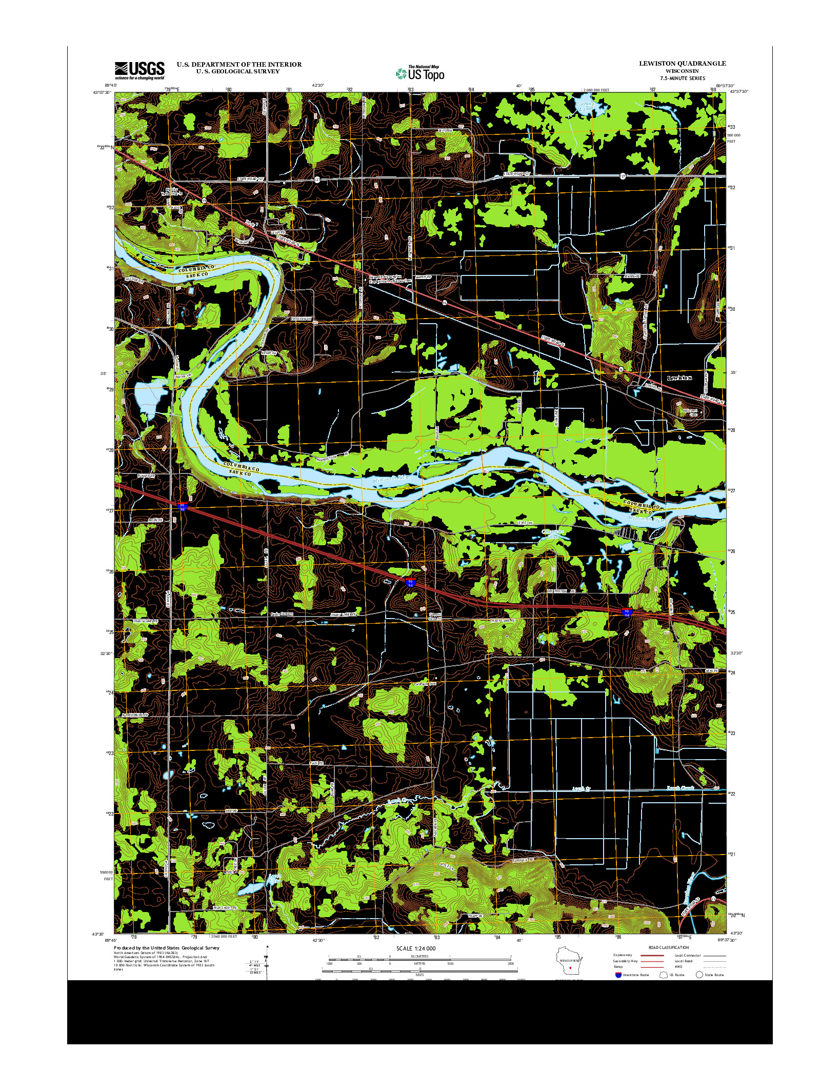 USGS US TOPO 7.5-MINUTE MAP FOR LEWISTON, WI 2013