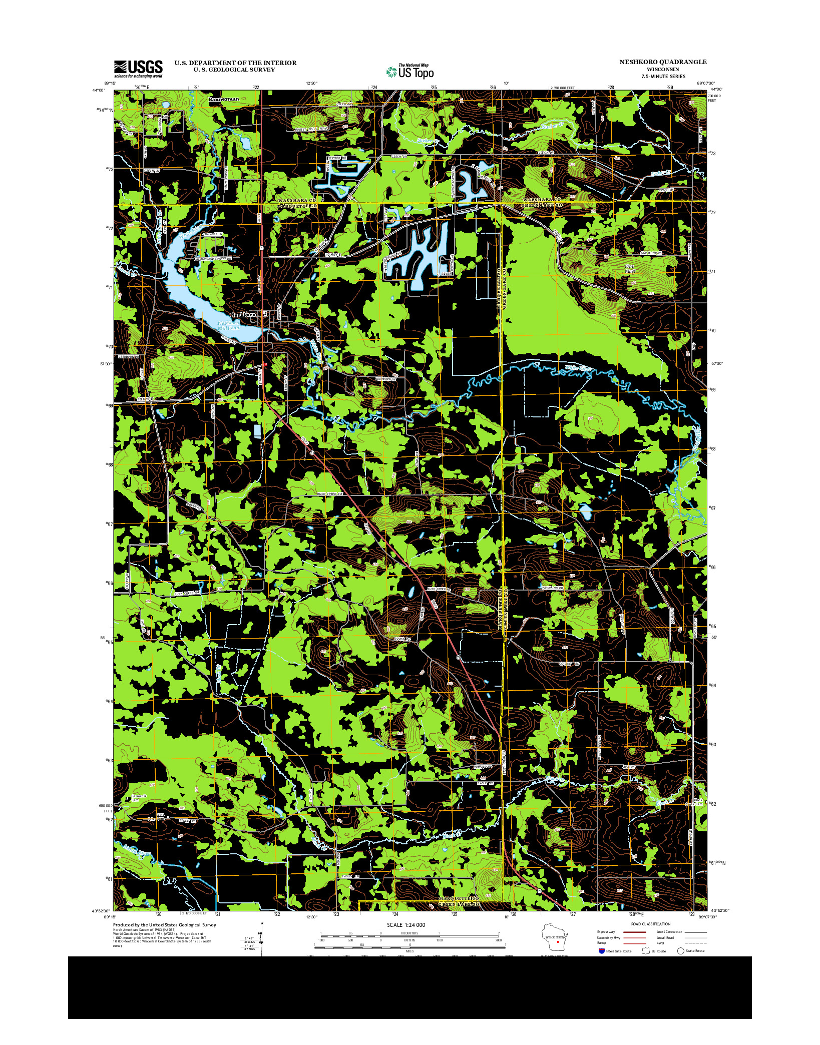 USGS US TOPO 7.5-MINUTE MAP FOR NESHKORO, WI 2013