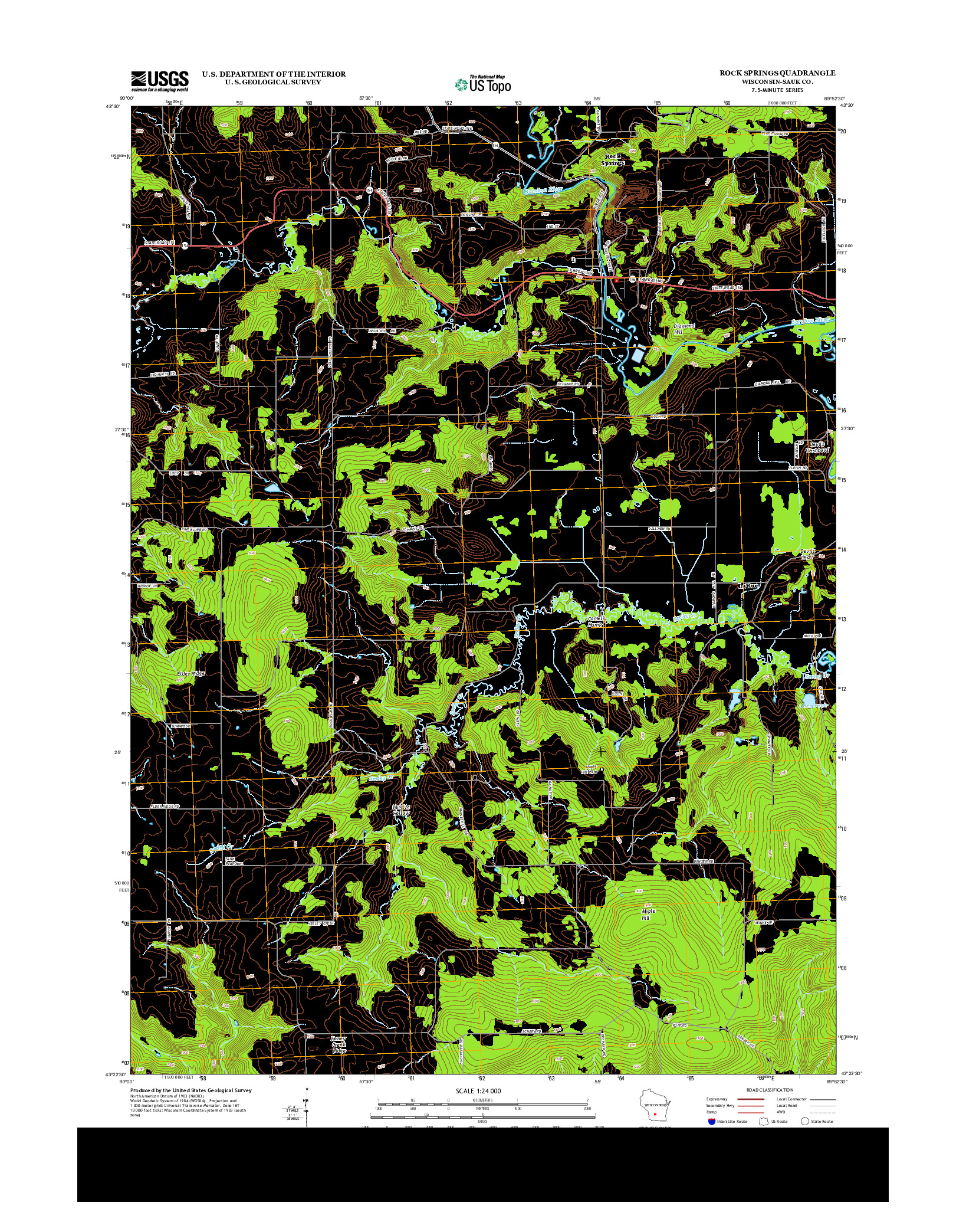 USGS US TOPO 7.5-MINUTE MAP FOR ROCK SPRINGS, WI 2013