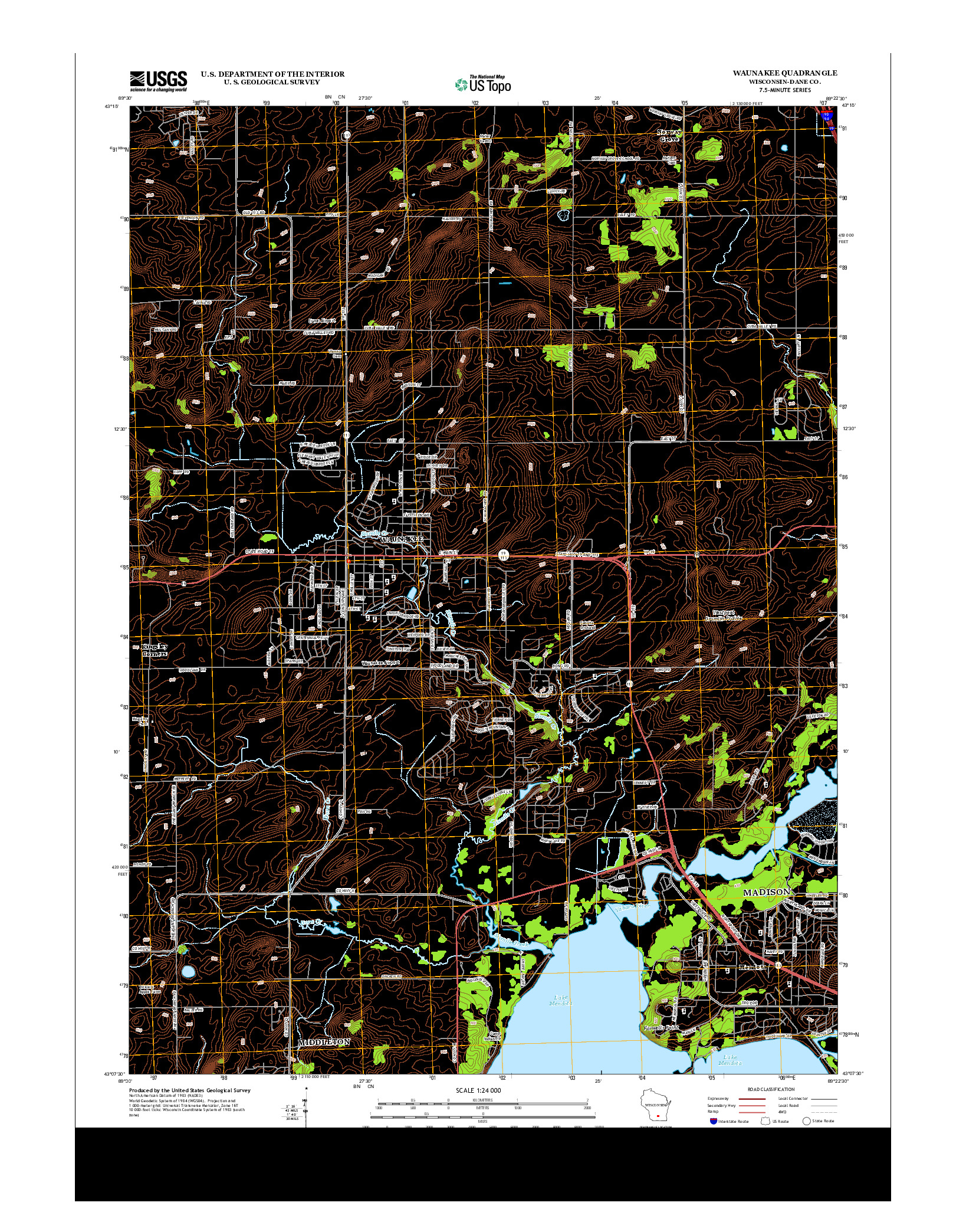 USGS US TOPO 7.5-MINUTE MAP FOR WAUNAKEE, WI 2013