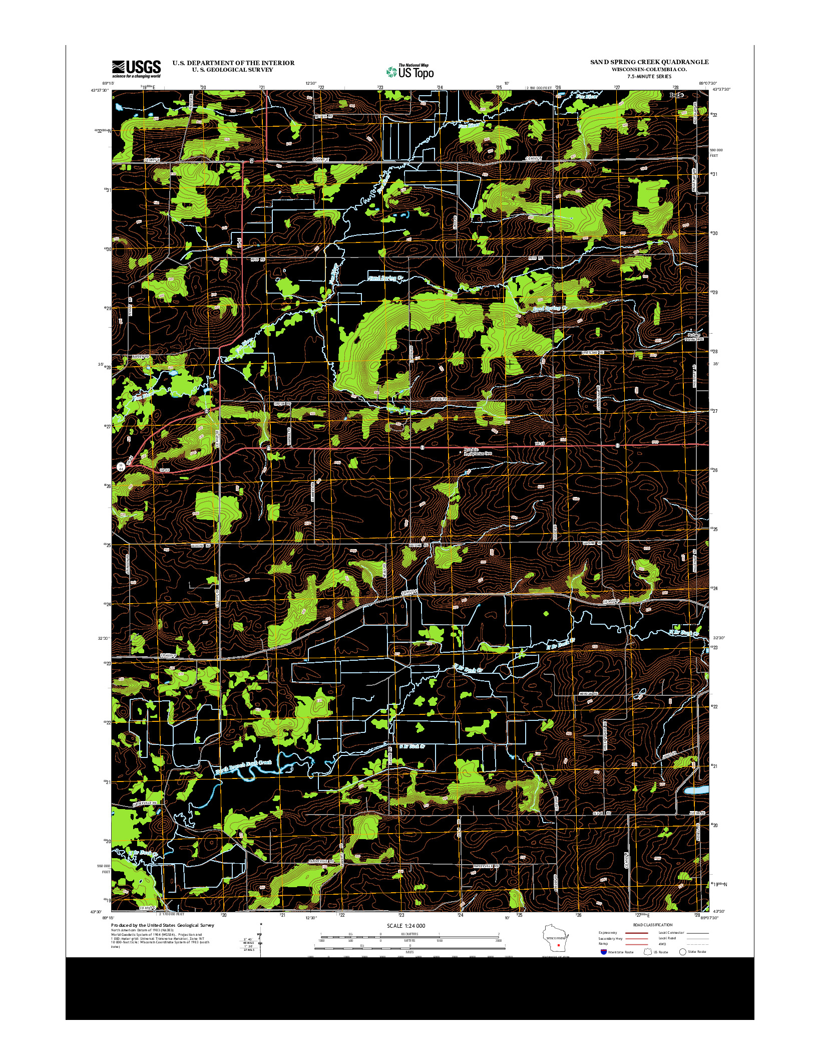 USGS US TOPO 7.5-MINUTE MAP FOR SAND SPRING CREEK, WI 2013