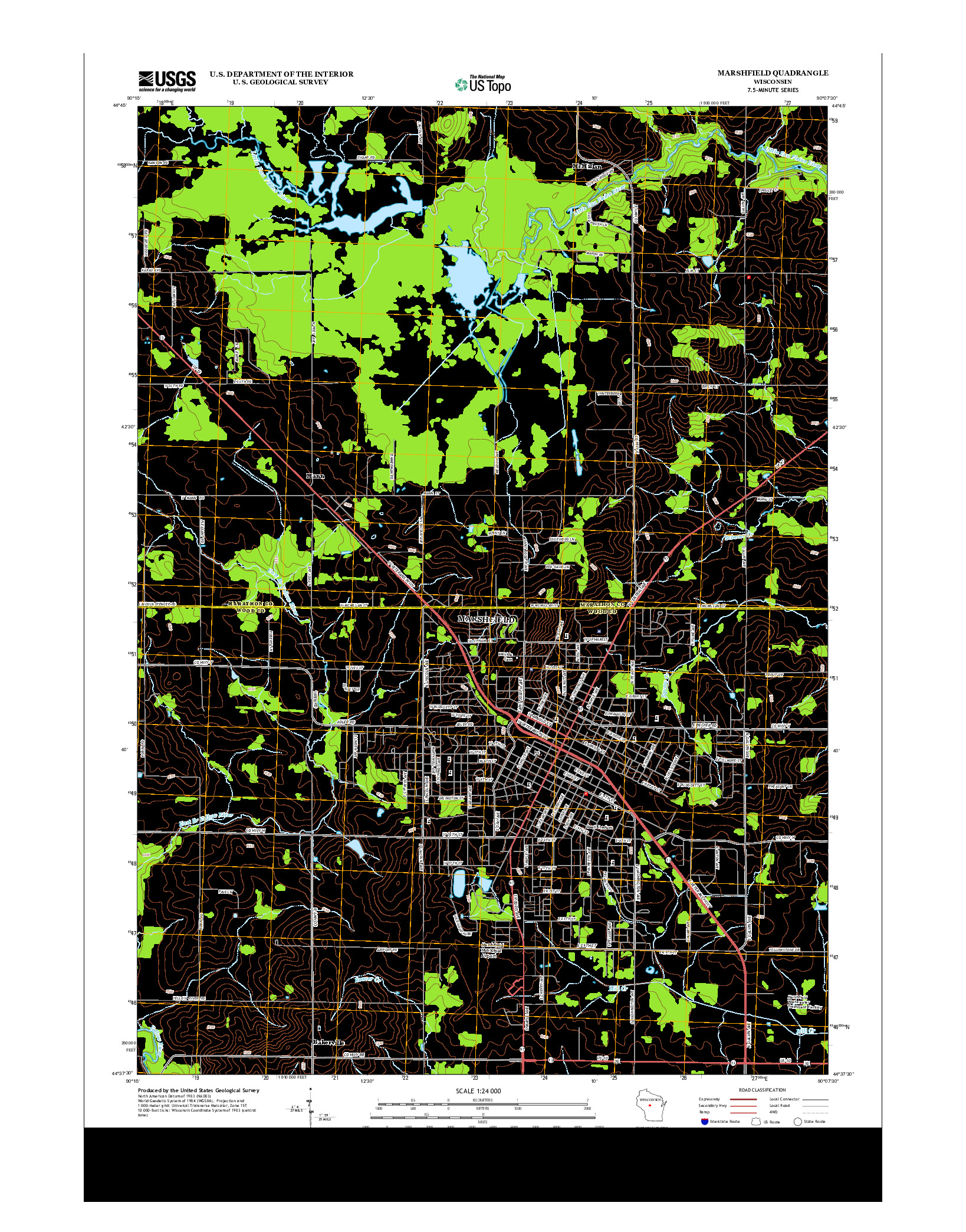 USGS US TOPO 7.5-MINUTE MAP FOR MARSHFIELD, WI 2013