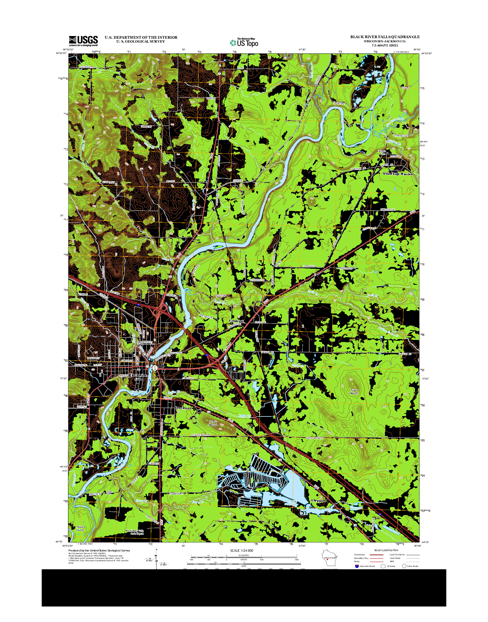 USGS US TOPO 7.5-MINUTE MAP FOR BLACK RIVER FALLS, WI 2013