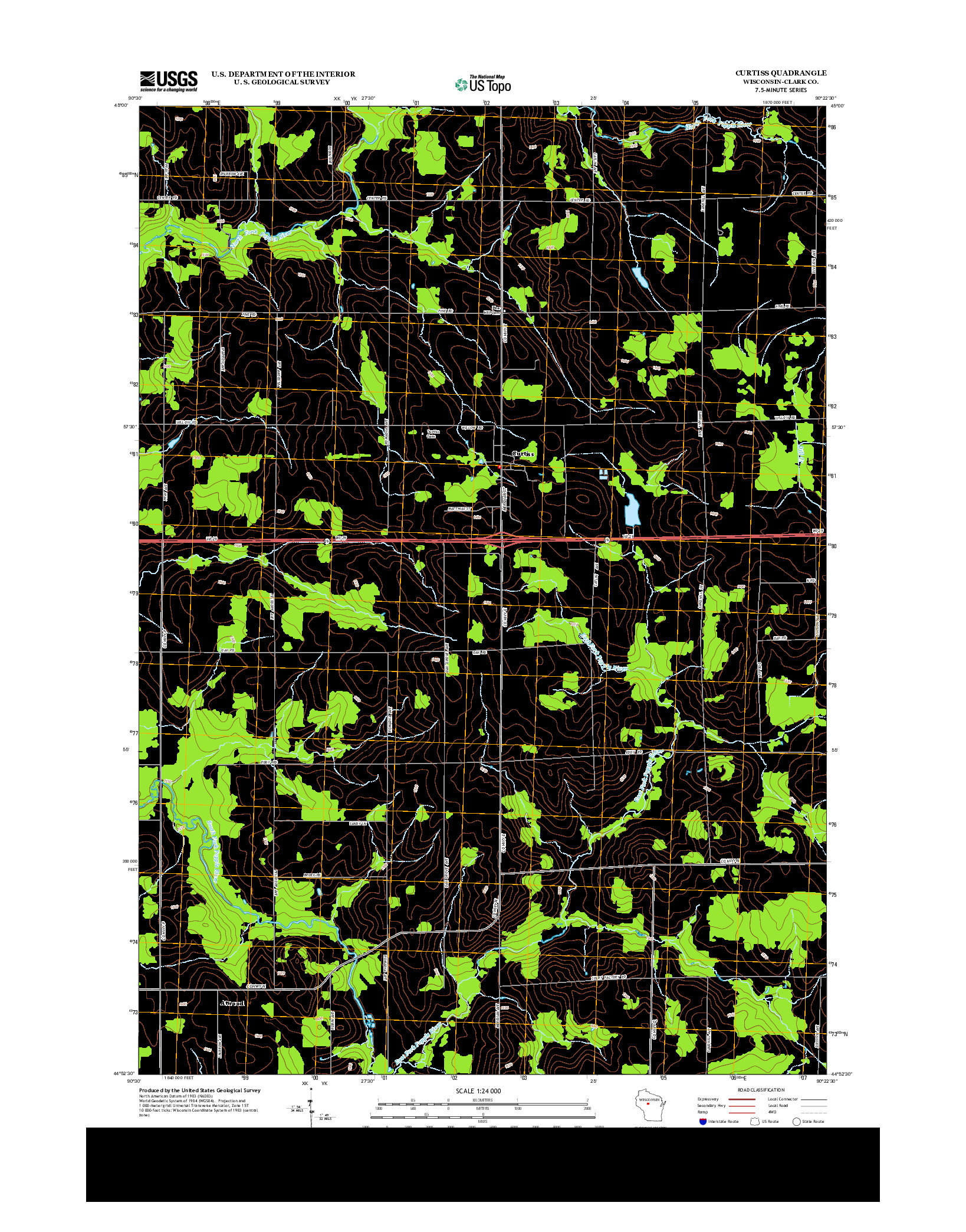 USGS US TOPO 7.5-MINUTE MAP FOR CURTISS, WI 2013