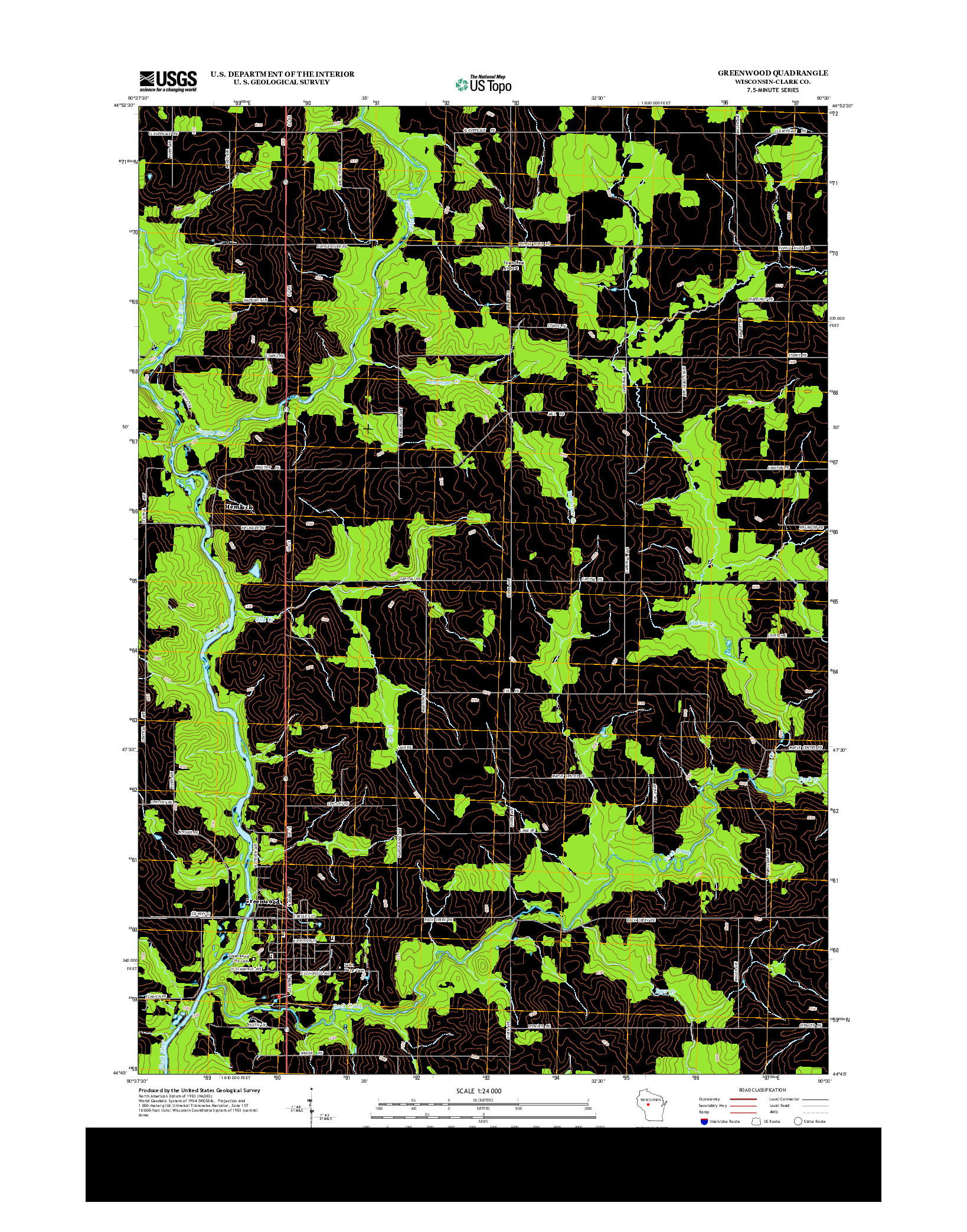 USGS US TOPO 7.5-MINUTE MAP FOR GREENWOOD, WI 2013
