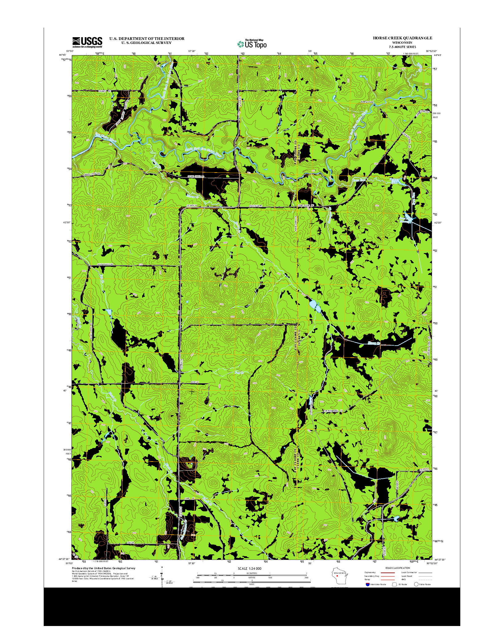 USGS US TOPO 7.5-MINUTE MAP FOR HORSE CREEK, WI 2013