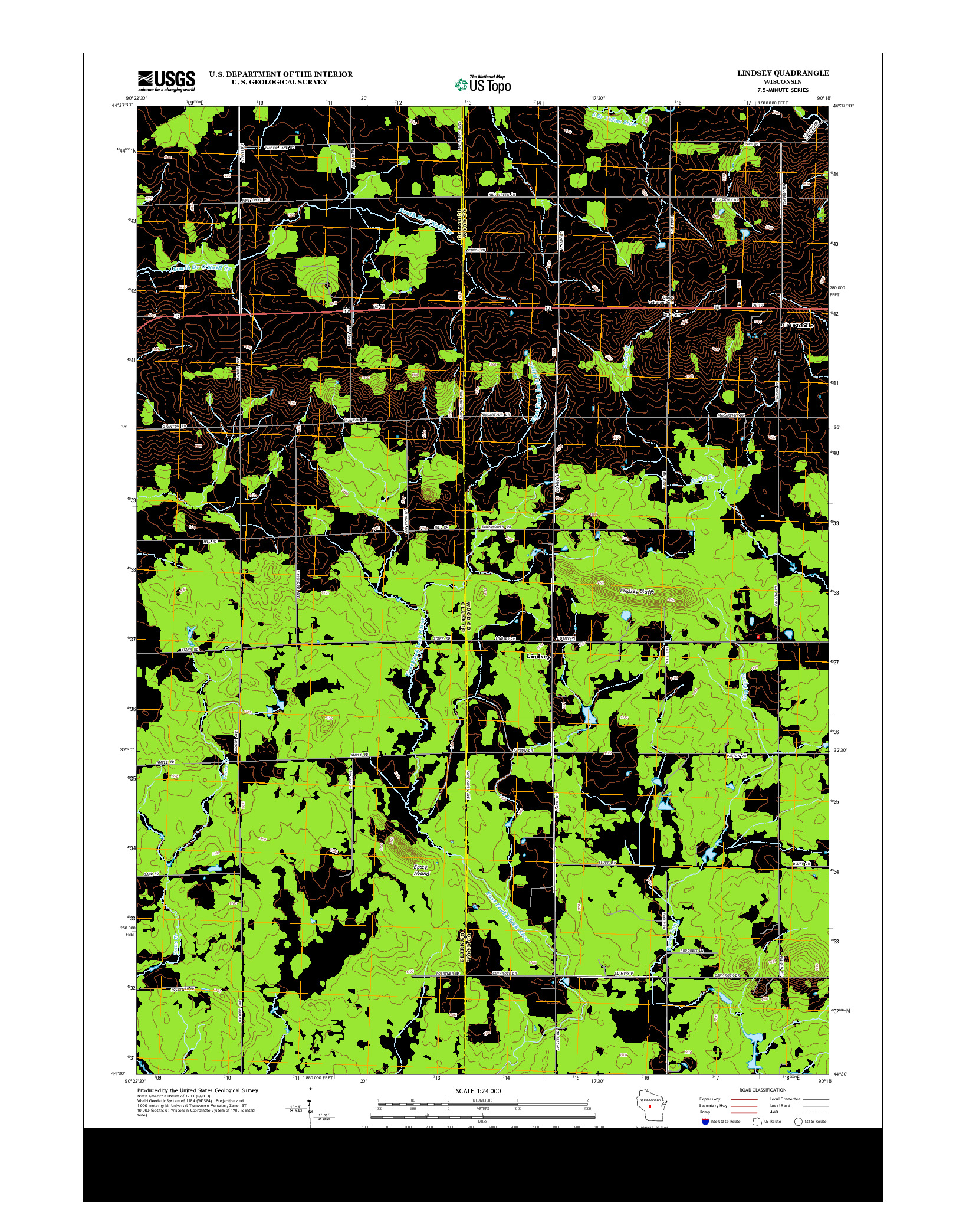 USGS US TOPO 7.5-MINUTE MAP FOR LINDSEY, WI 2013