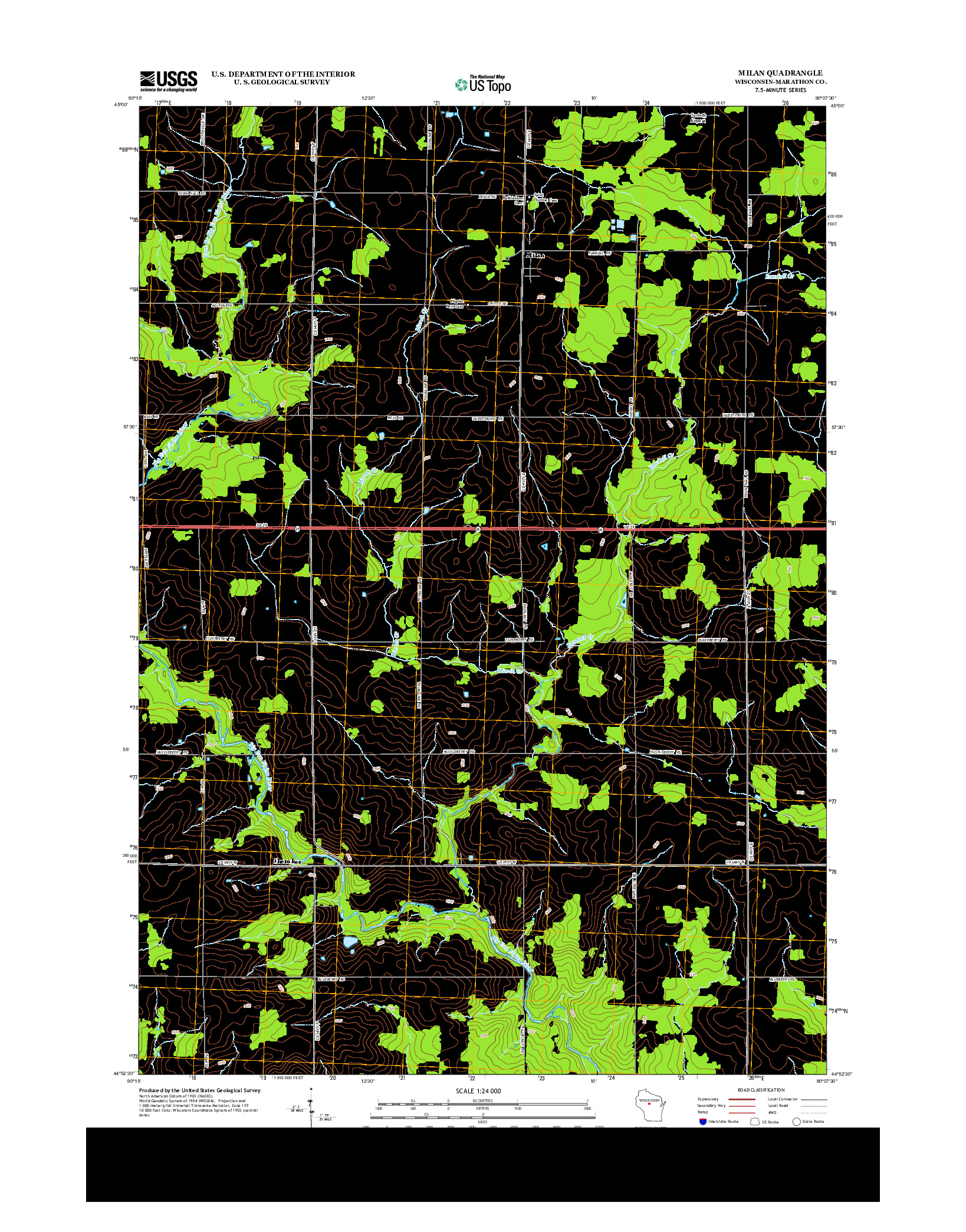 USGS US TOPO 7.5-MINUTE MAP FOR MILAN, WI 2013