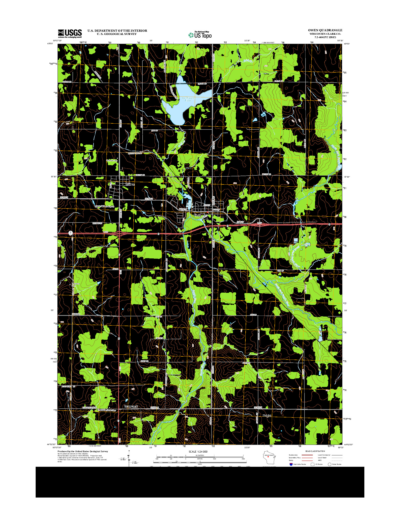 USGS US TOPO 7.5-MINUTE MAP FOR OWEN, WI 2013