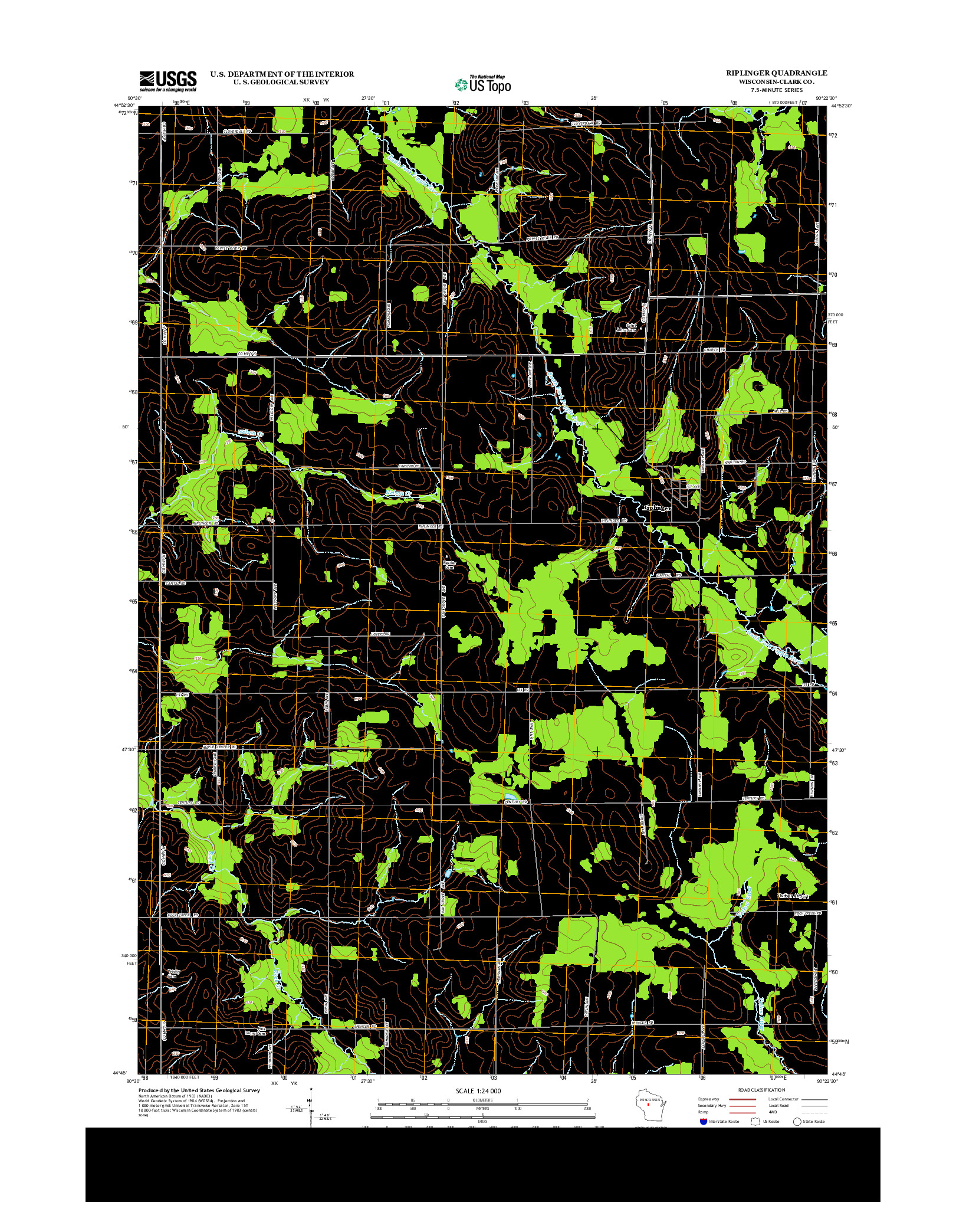 USGS US TOPO 7.5-MINUTE MAP FOR RIPLINGER, WI 2013