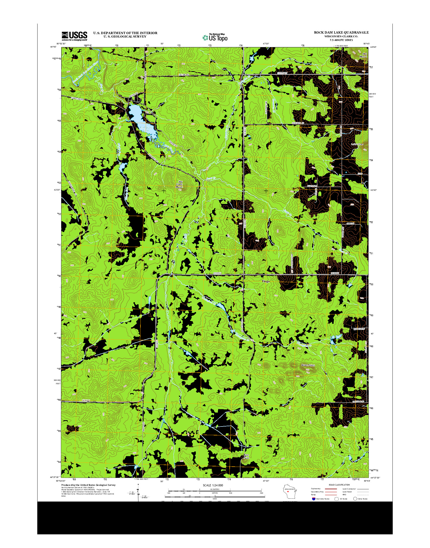 USGS US TOPO 7.5-MINUTE MAP FOR ROCK DAM LAKE, WI 2013