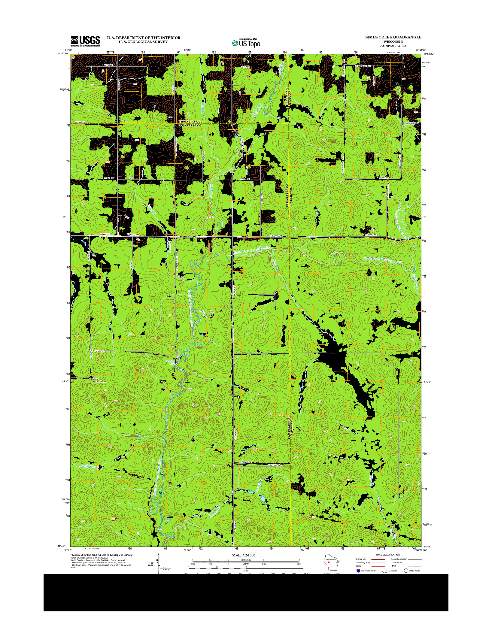 USGS US TOPO 7.5-MINUTE MAP FOR SIMES CREEK, WI 2013