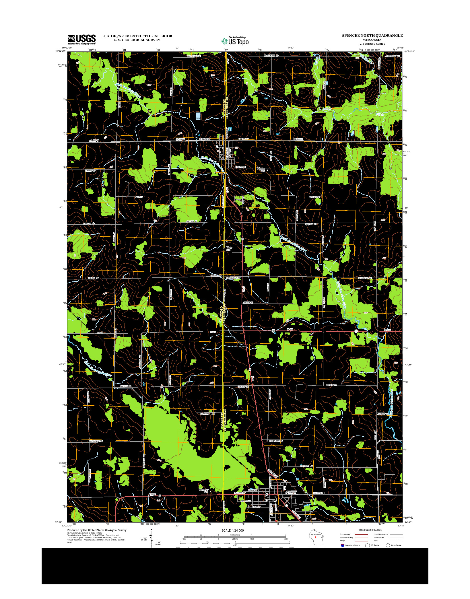 USGS US TOPO 7.5-MINUTE MAP FOR SPENCER NORTH, WI 2013