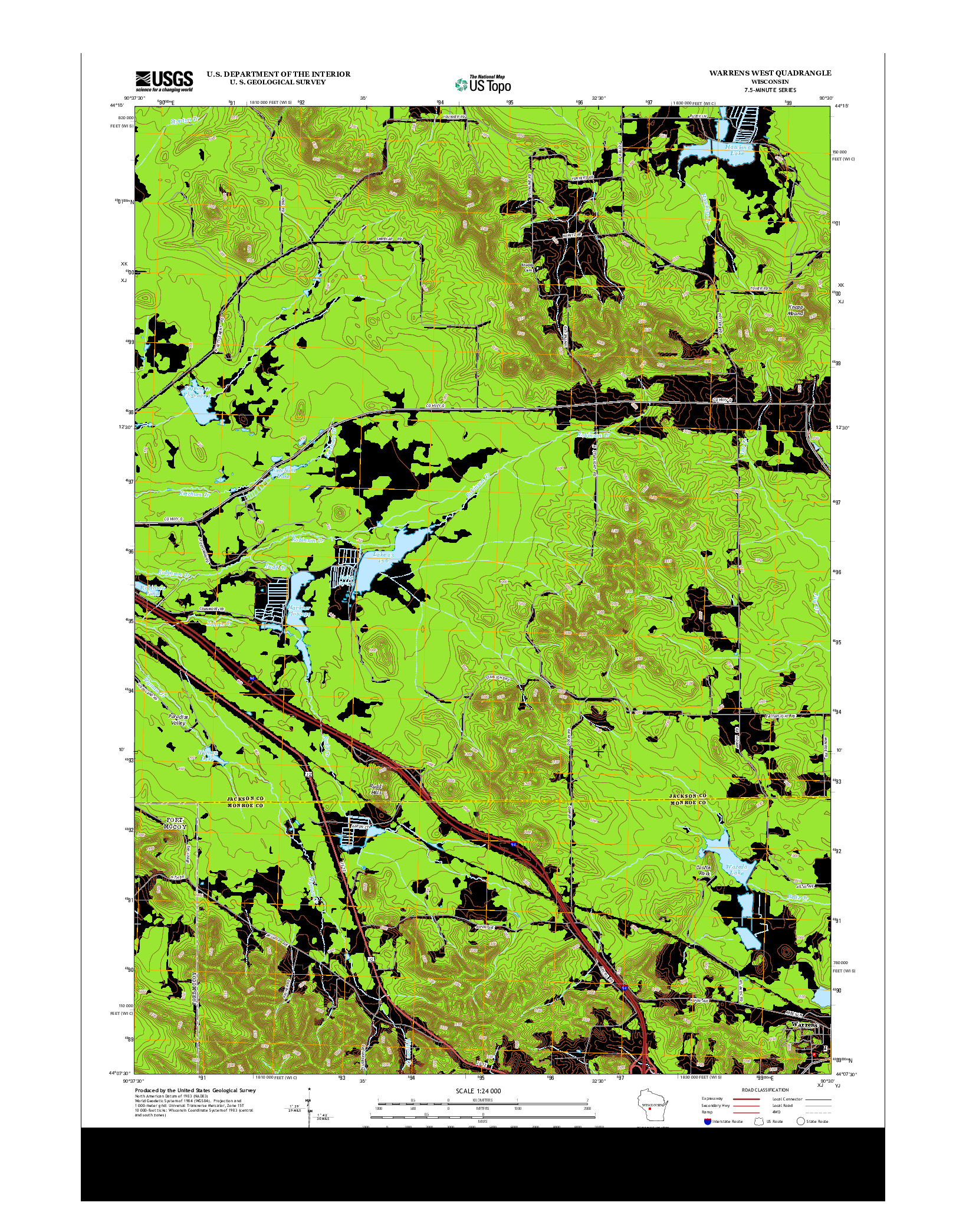 USGS US TOPO 7.5-MINUTE MAP FOR WARRENS WEST, WI 2013