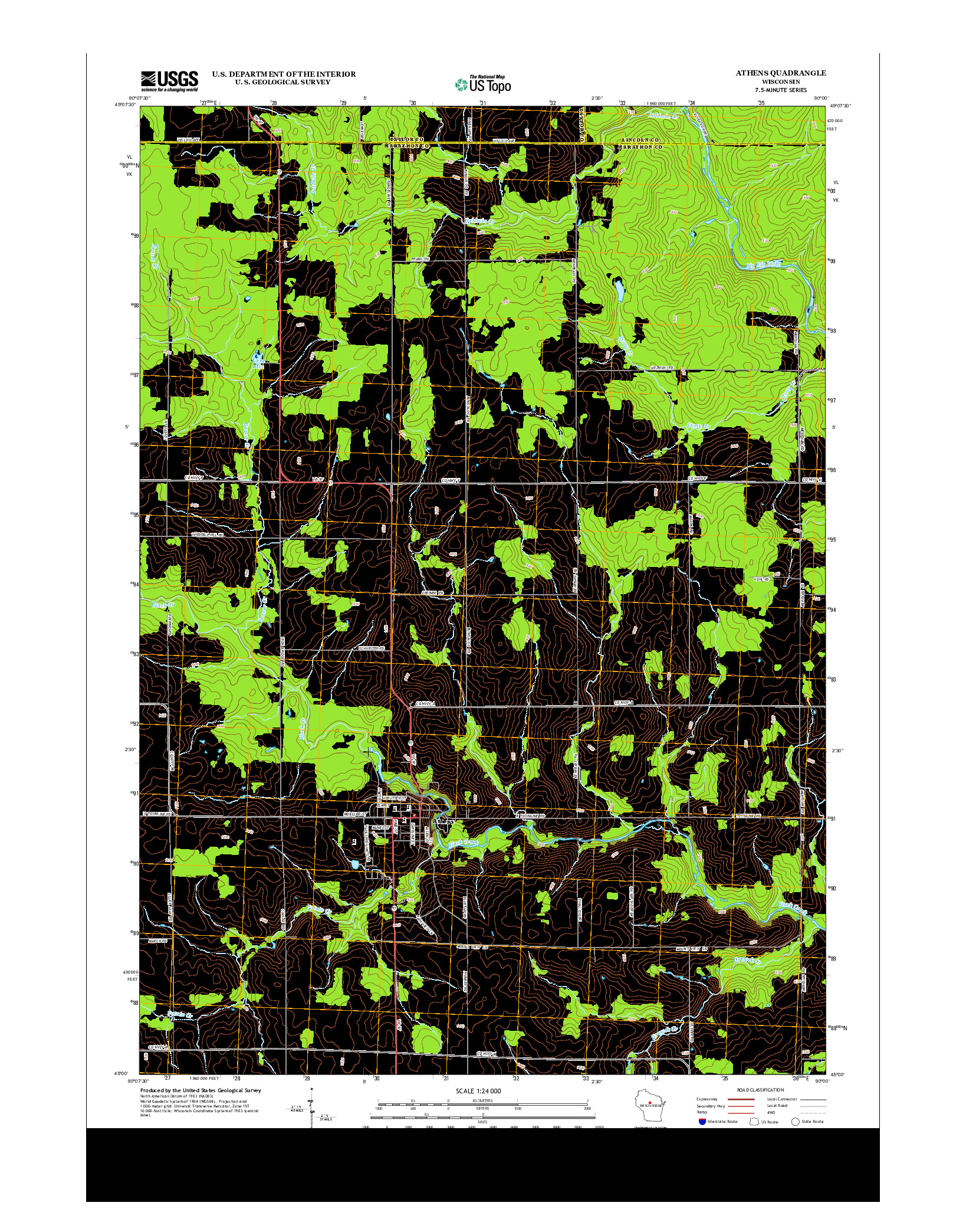 USGS US TOPO 7.5-MINUTE MAP FOR ATHENS, WI 2013