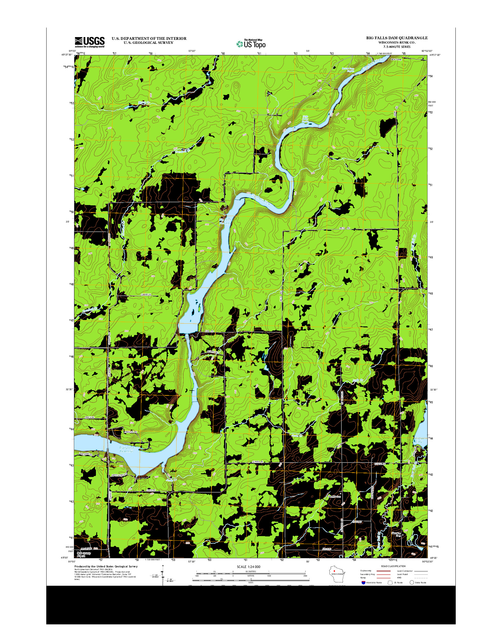 USGS US TOPO 7.5-MINUTE MAP FOR BIG FALLS DAM, WI 2013