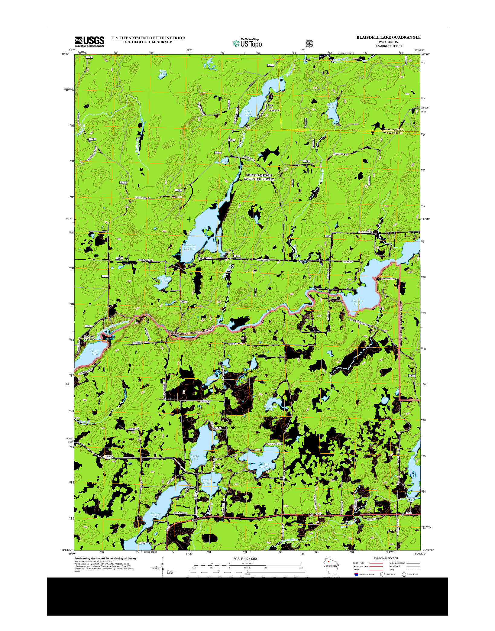 USGS US TOPO 7.5-MINUTE MAP FOR BLAISDELL LAKE, WI 2013
