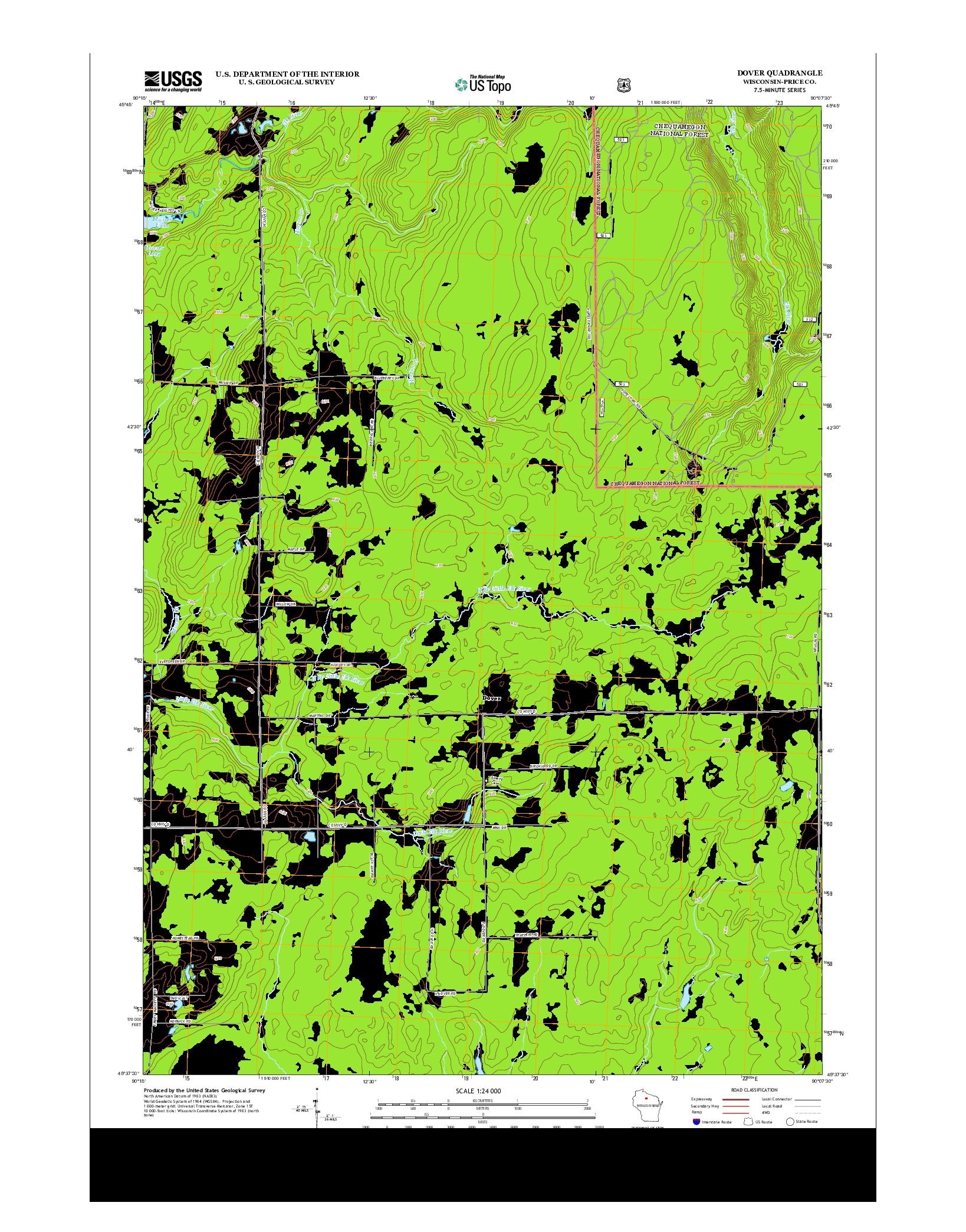 USGS US TOPO 7.5-MINUTE MAP FOR DOVER, WI 2013