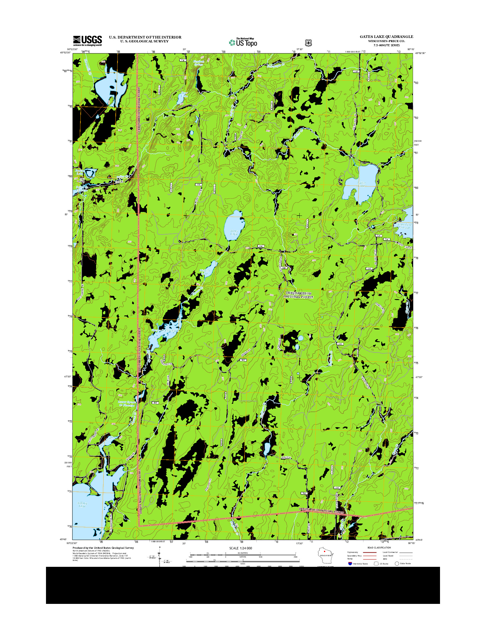 USGS US TOPO 7.5-MINUTE MAP FOR GATES LAKE, WI 2013