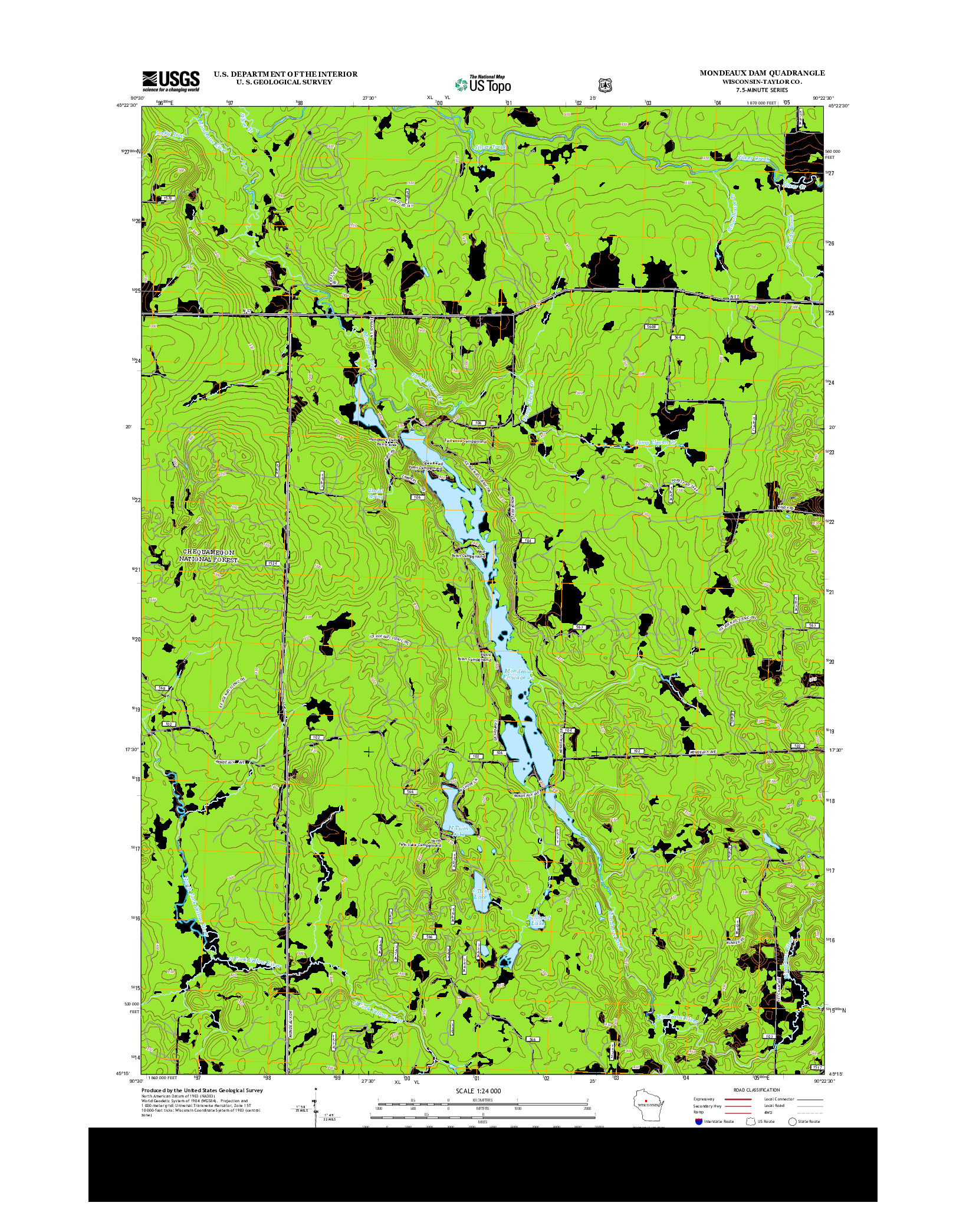 USGS US TOPO 7.5-MINUTE MAP FOR MONDEAUX DAM, WI 2013