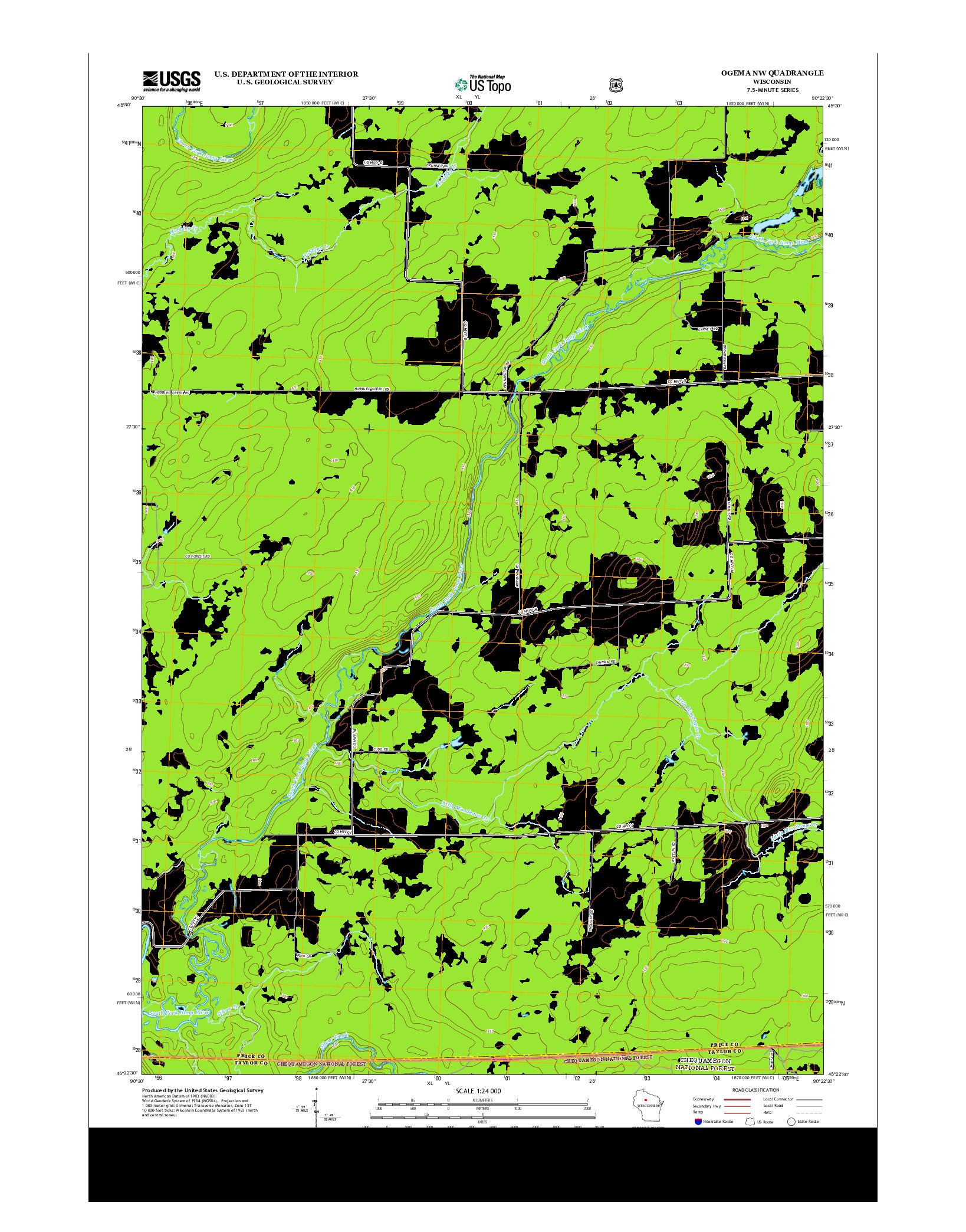 USGS US TOPO 7.5-MINUTE MAP FOR OGEMA NW, WI 2013