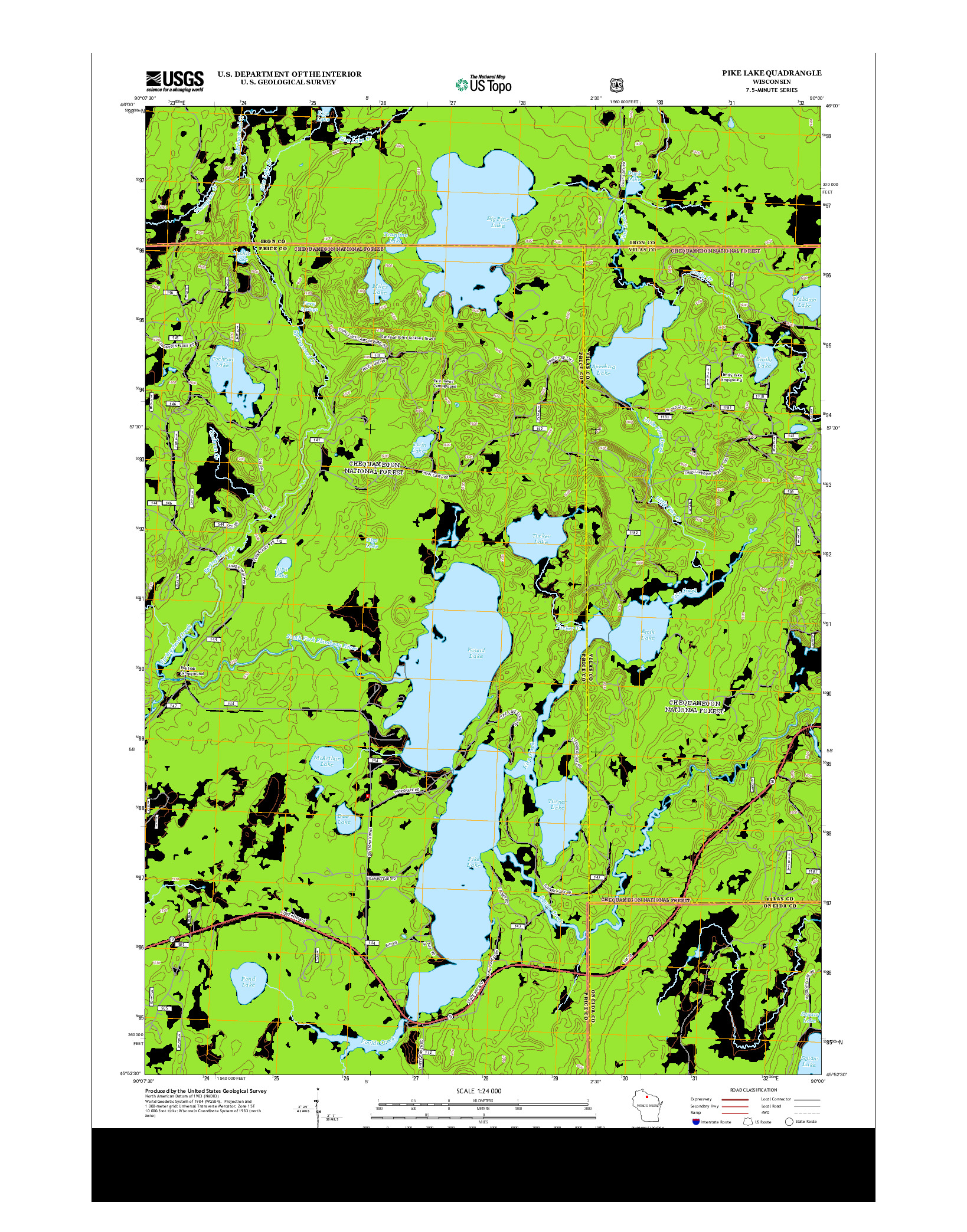 USGS US TOPO 7.5-MINUTE MAP FOR PIKE LAKE, WI 2013