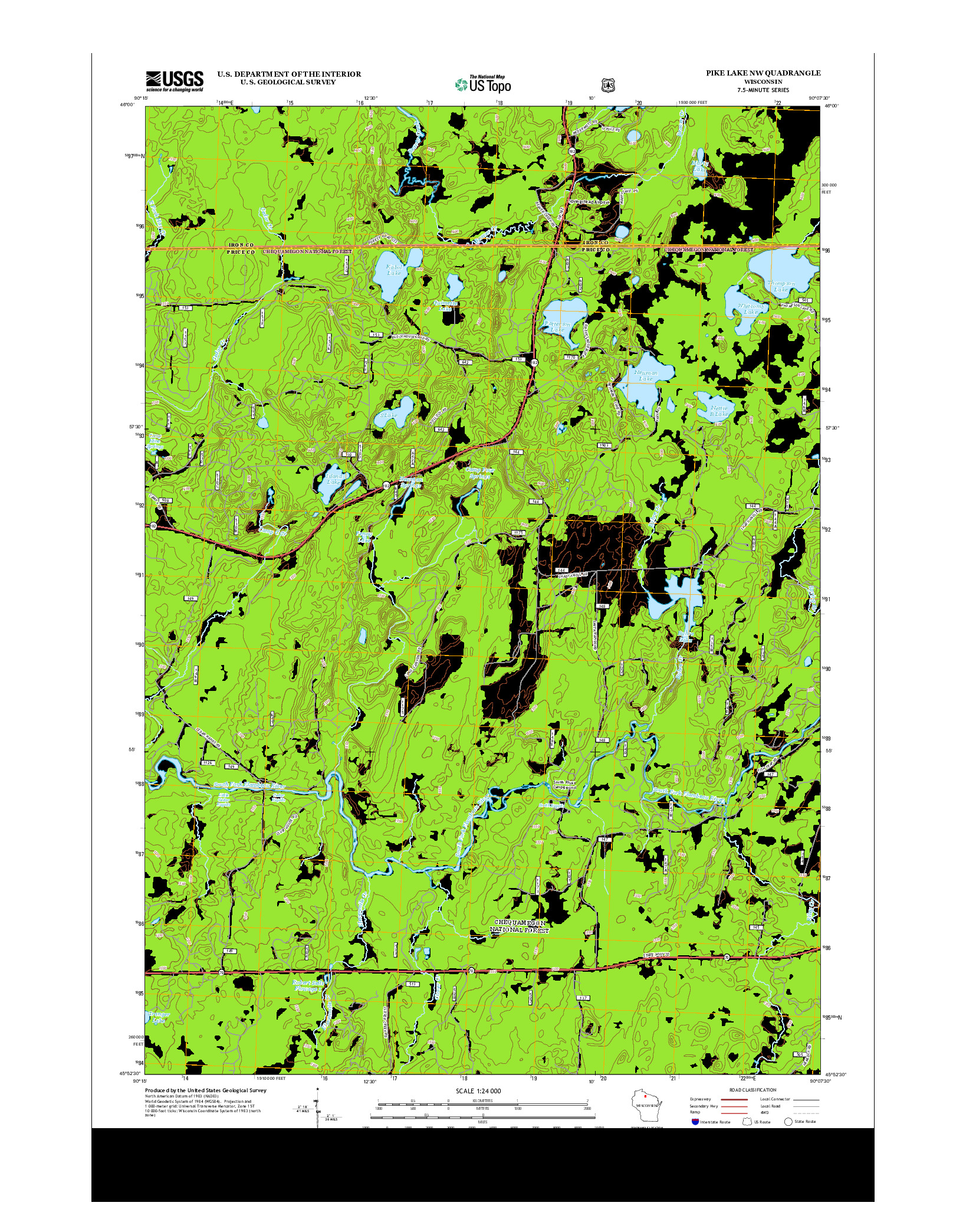 USGS US TOPO 7.5-MINUTE MAP FOR PIKE LAKE NW, WI 2013