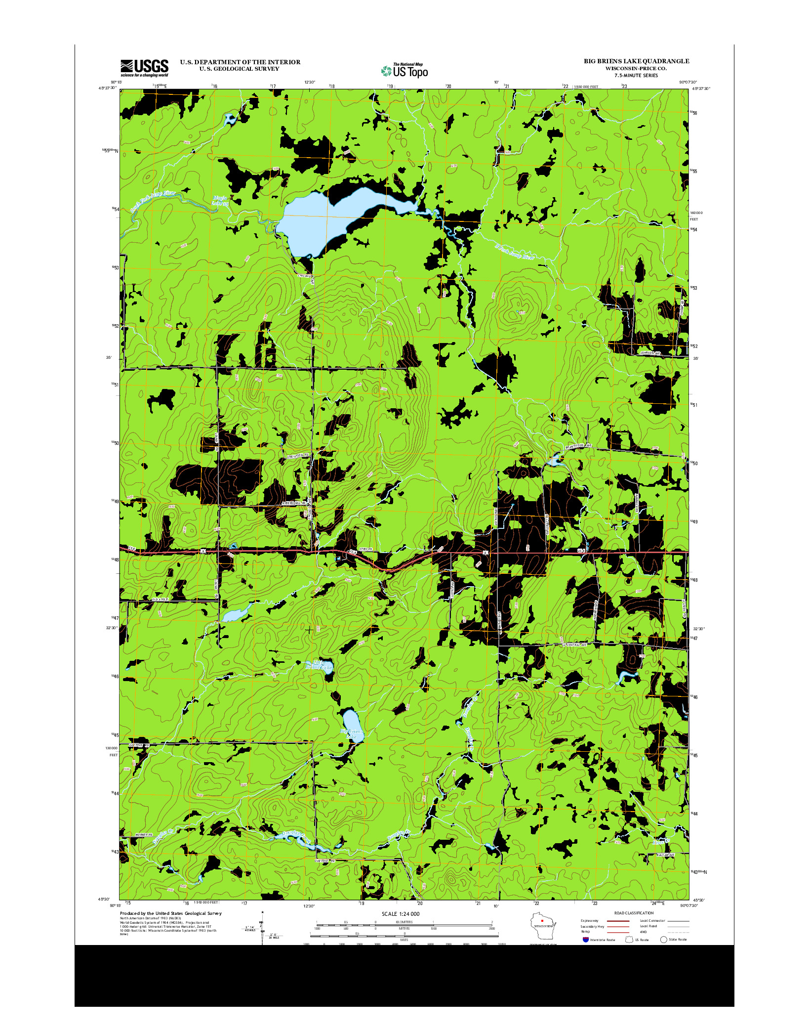 USGS US TOPO 7.5-MINUTE MAP FOR BIG BRIENS LAKE, WI 2013