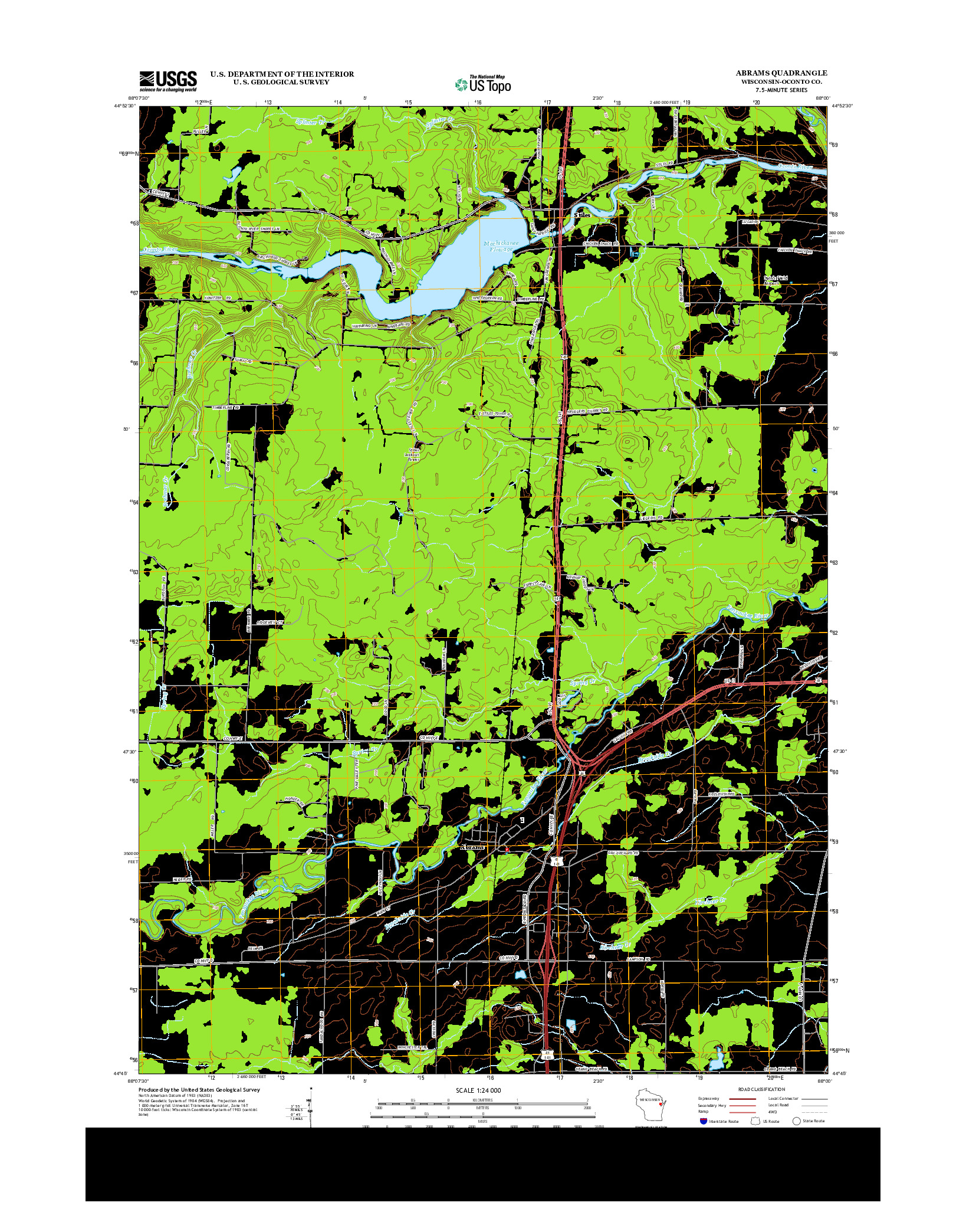 USGS US TOPO 7.5-MINUTE MAP FOR ABRAMS, WI 2013
