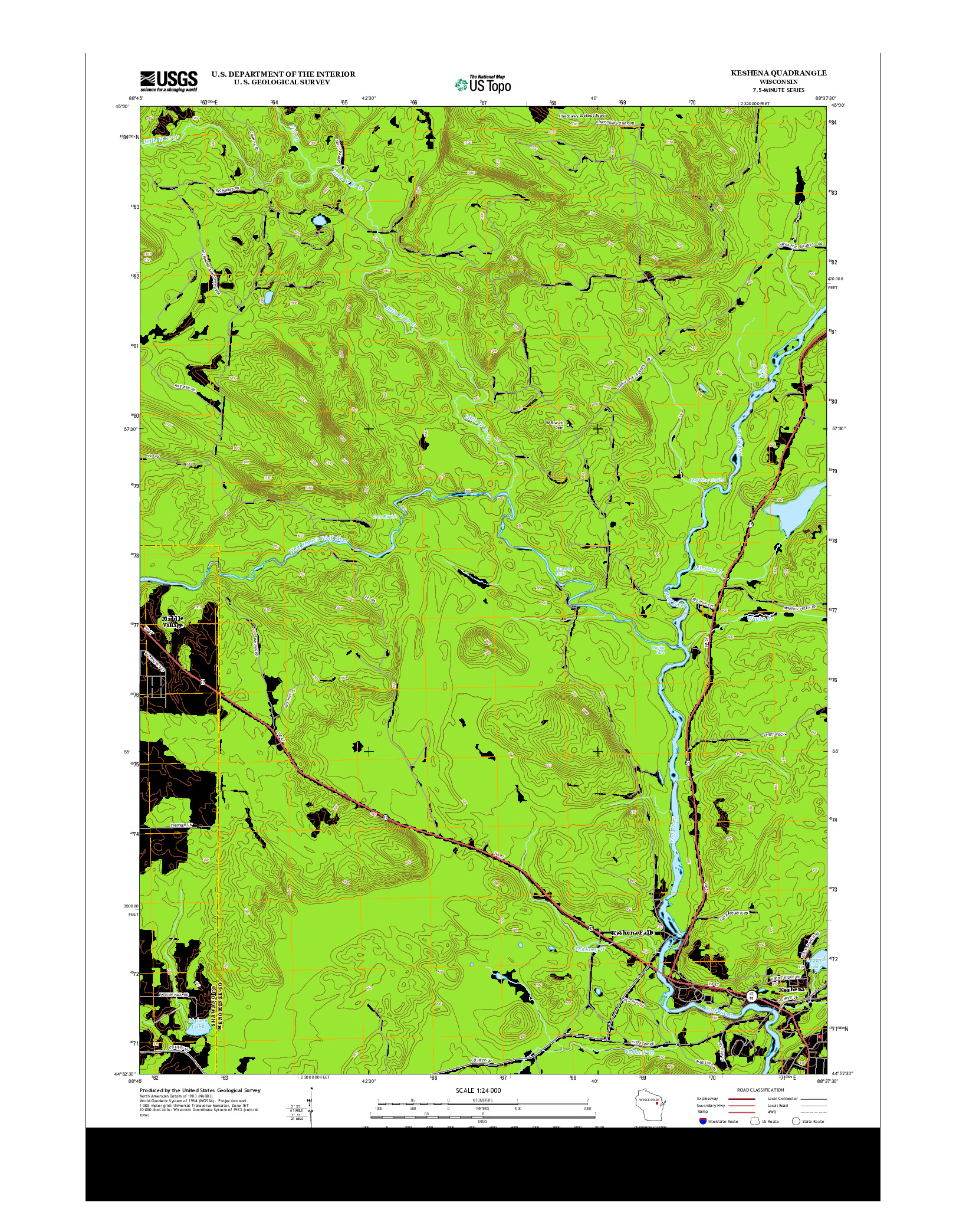 USGS US TOPO 7.5-MINUTE MAP FOR KESHENA, WI 2013