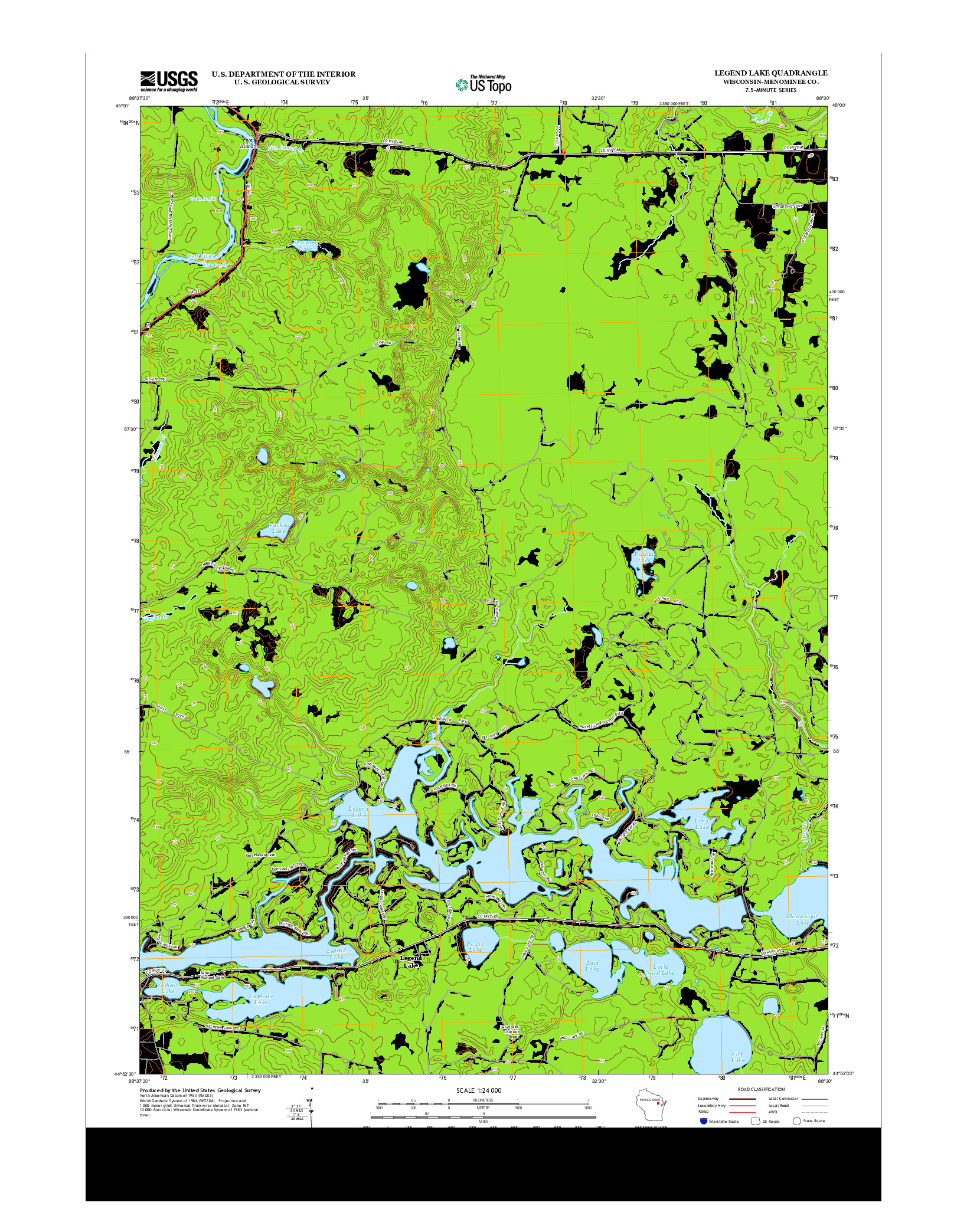USGS US TOPO 7.5-MINUTE MAP FOR LEGEND LAKE, WI 2013