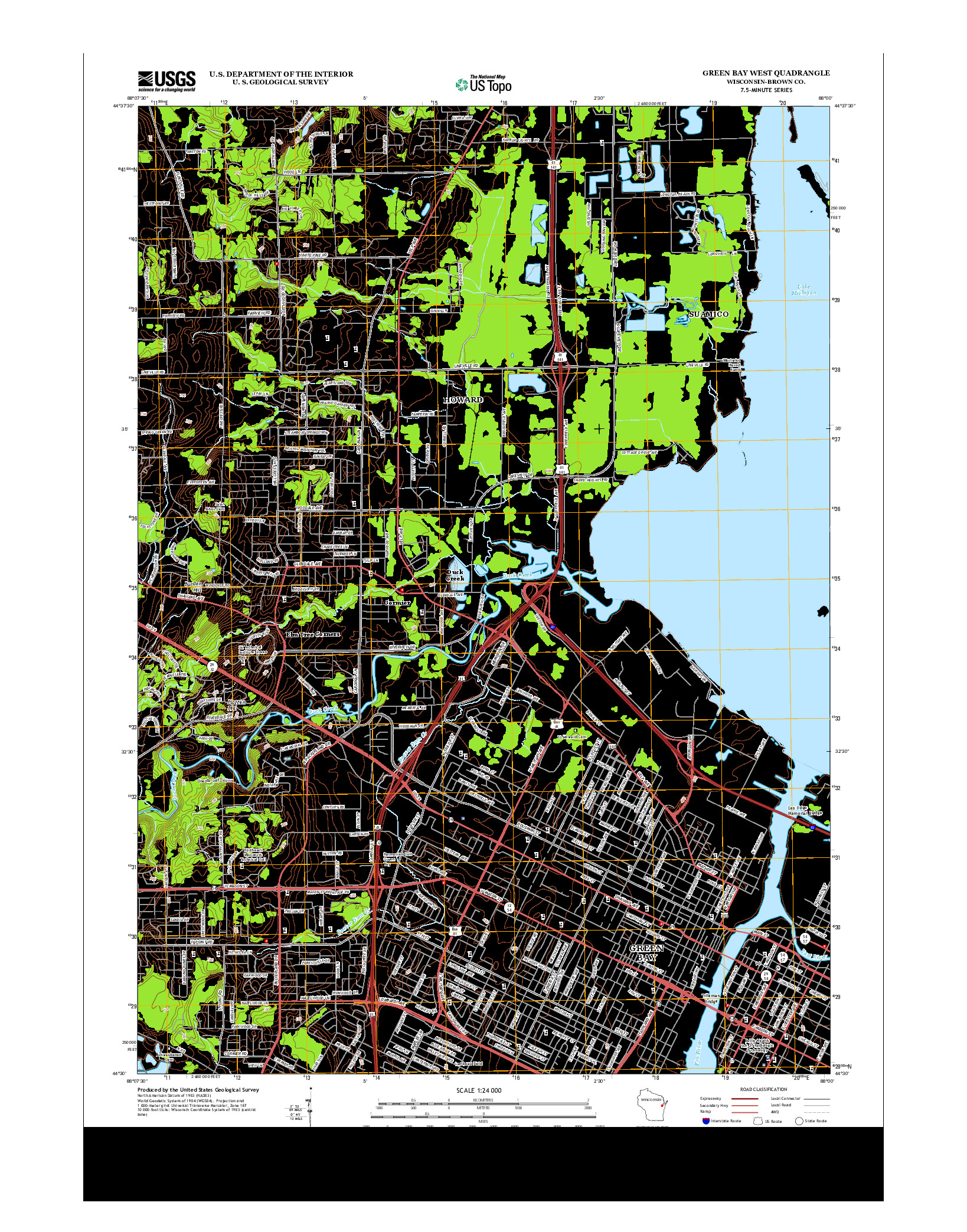 USGS US TOPO 7.5-MINUTE MAP FOR GREEN BAY WEST, WI 2013