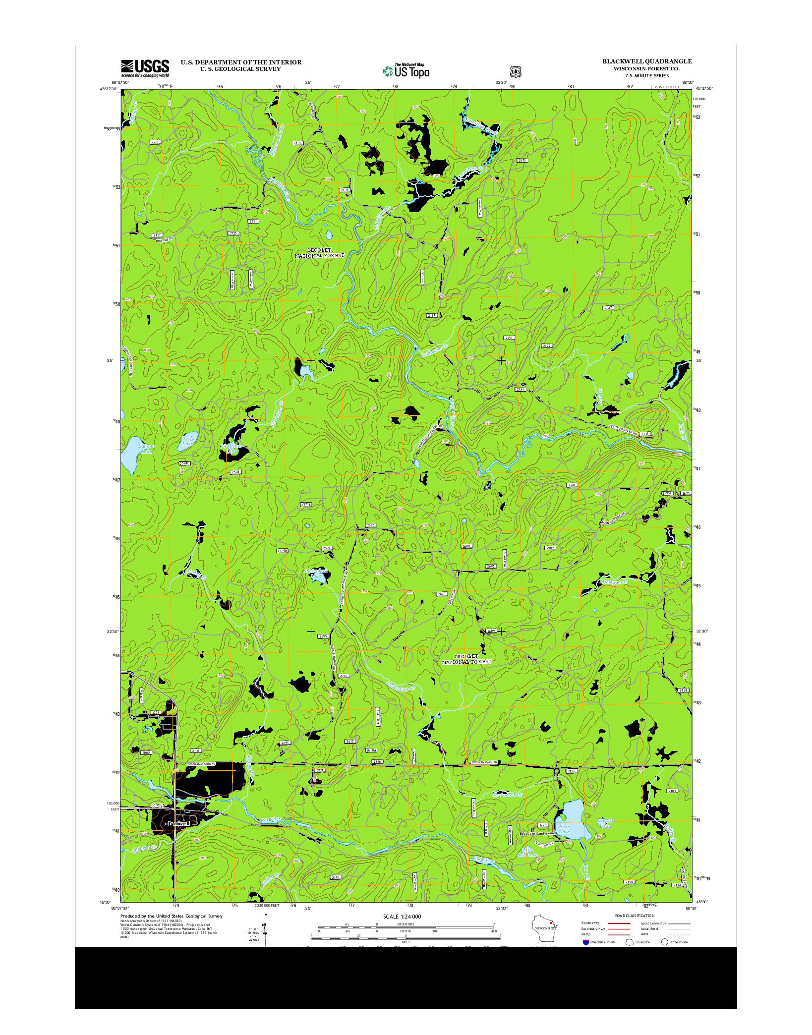 USGS US TOPO 7.5-MINUTE MAP FOR BLACKWELL, WI 2013