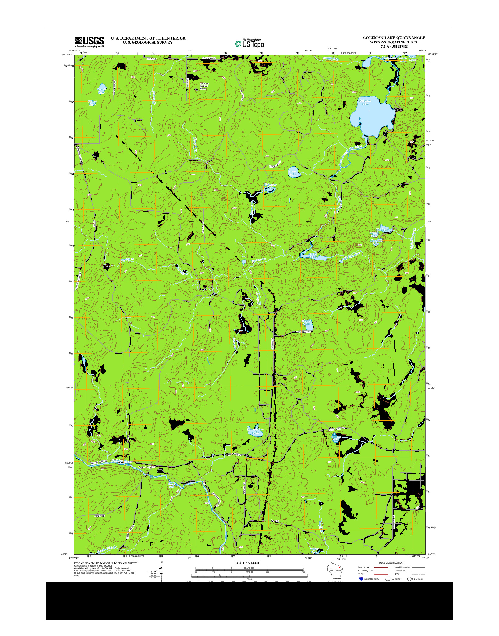 USGS US TOPO 7.5-MINUTE MAP FOR COLEMAN LAKE, WI 2013