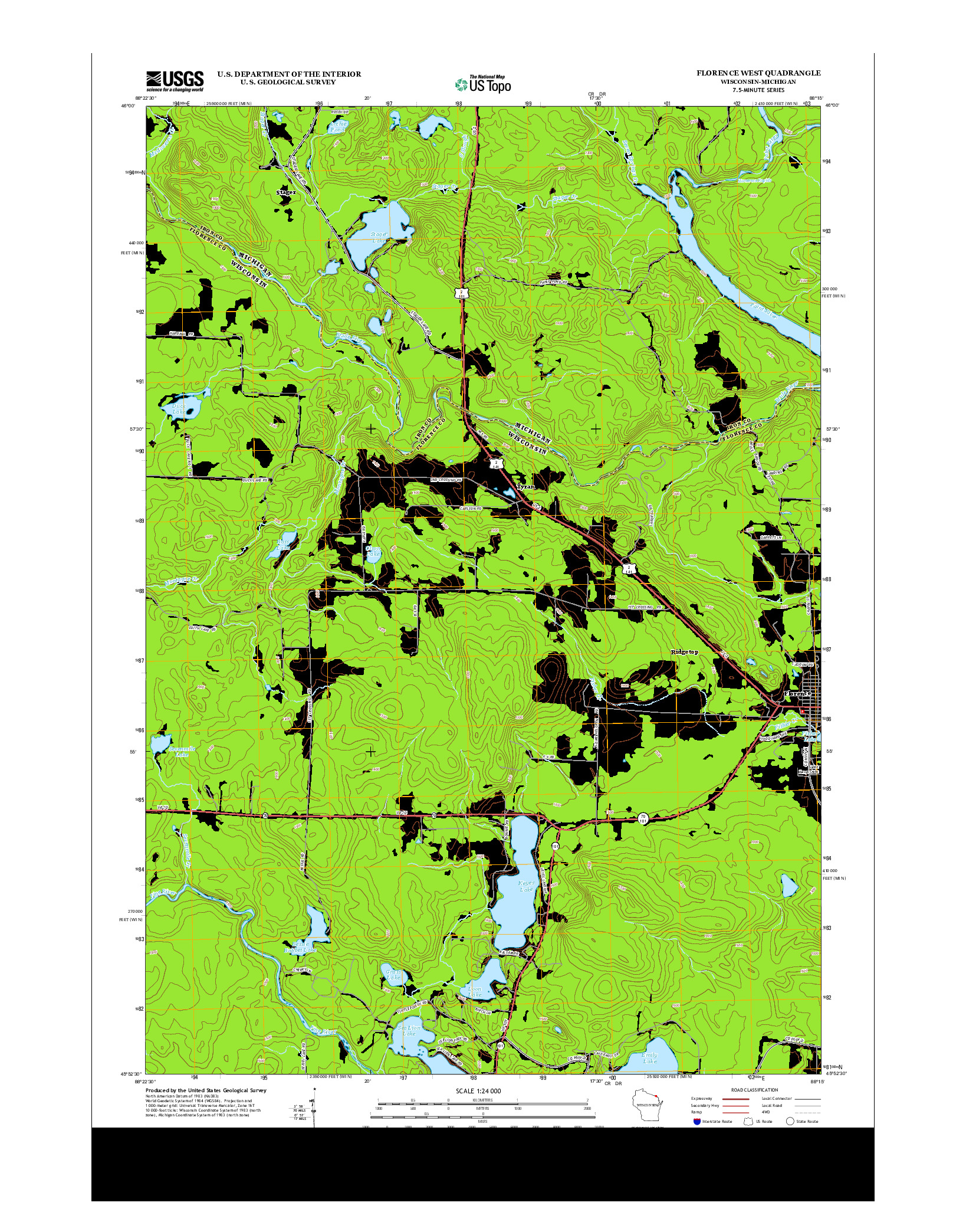 USGS US TOPO 7.5-MINUTE MAP FOR FLORENCE WEST, WI-MI 2013