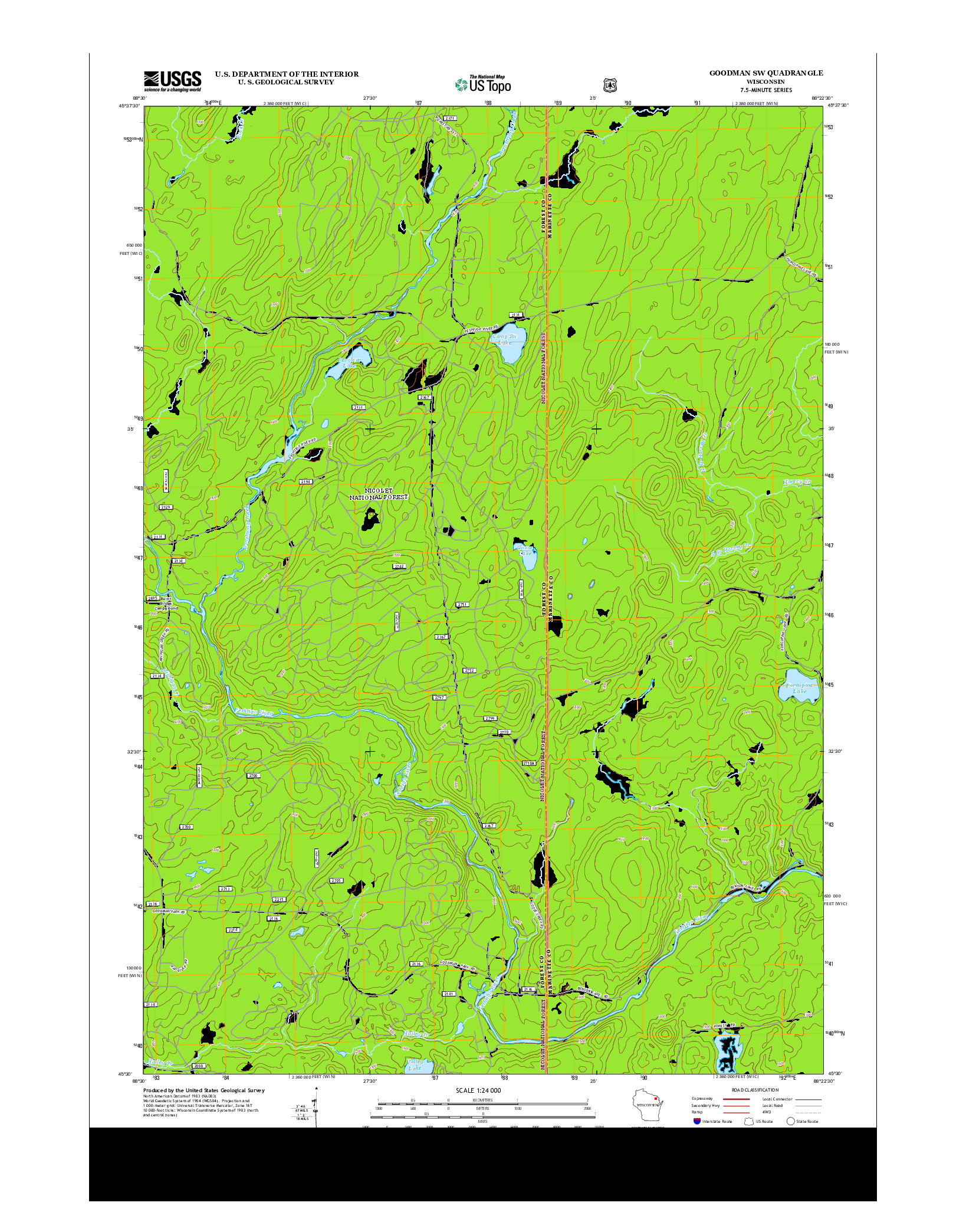 USGS US TOPO 7.5-MINUTE MAP FOR GOODMAN SW, WI 2013