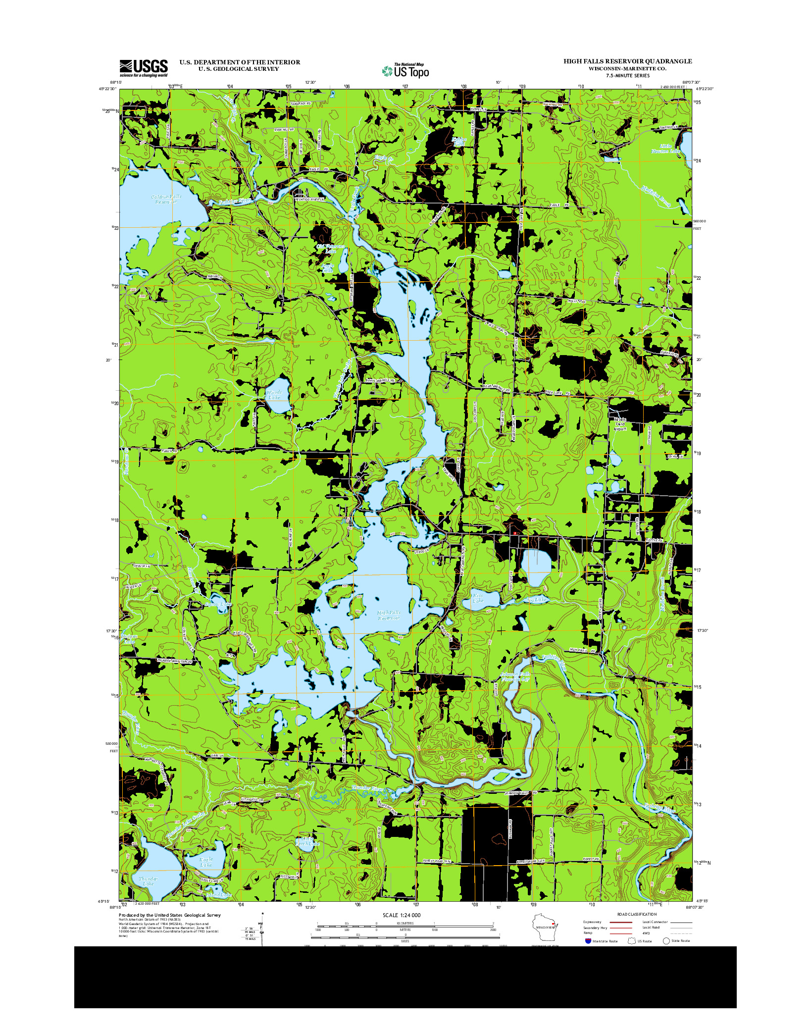 USGS US TOPO 7.5-MINUTE MAP FOR HIGH FALLS RESERVOIR, WI 2013