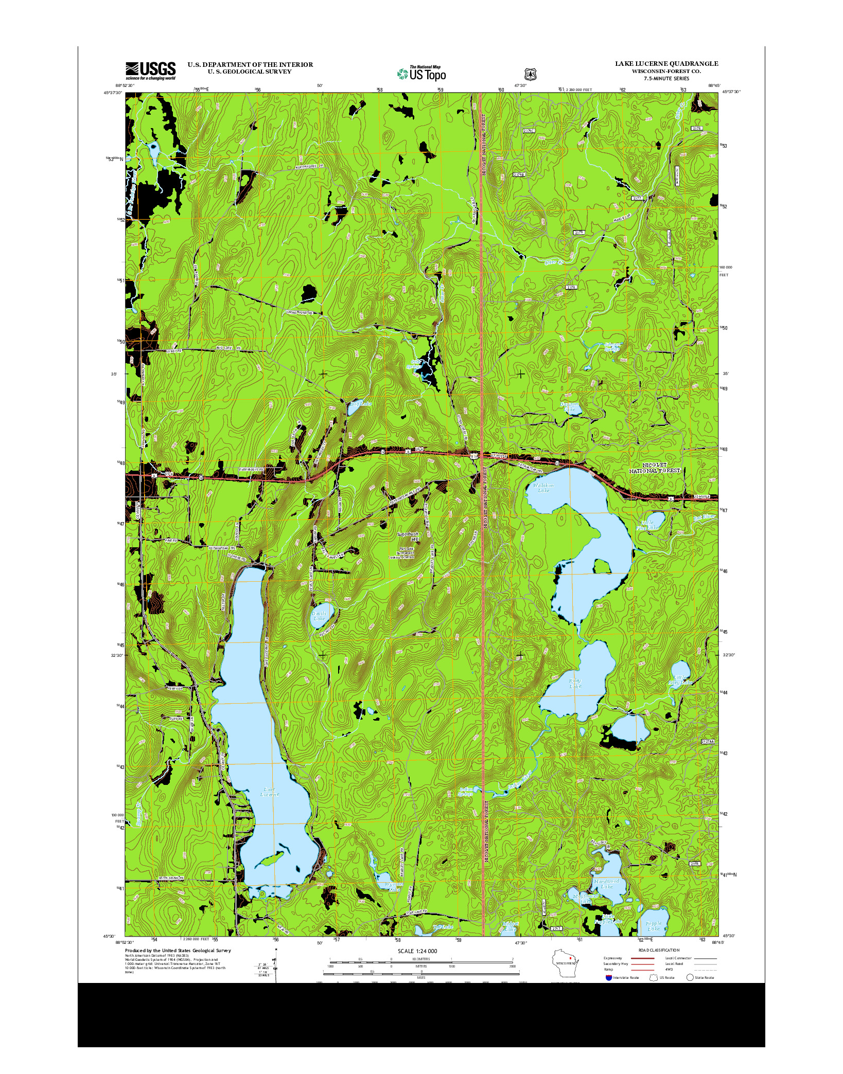 USGS US TOPO 7.5-MINUTE MAP FOR LAKE LUCERNE, WI 2013