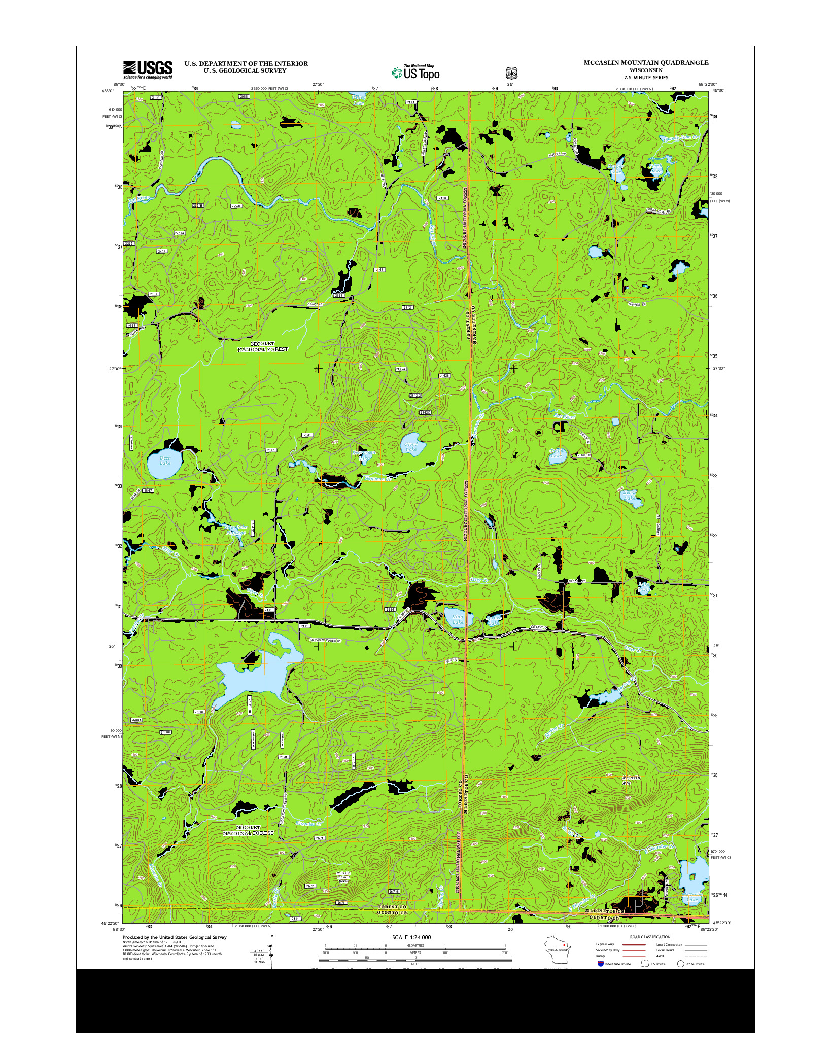 USGS US TOPO 7.5-MINUTE MAP FOR MCCASLIN MOUNTAIN, WI 2013