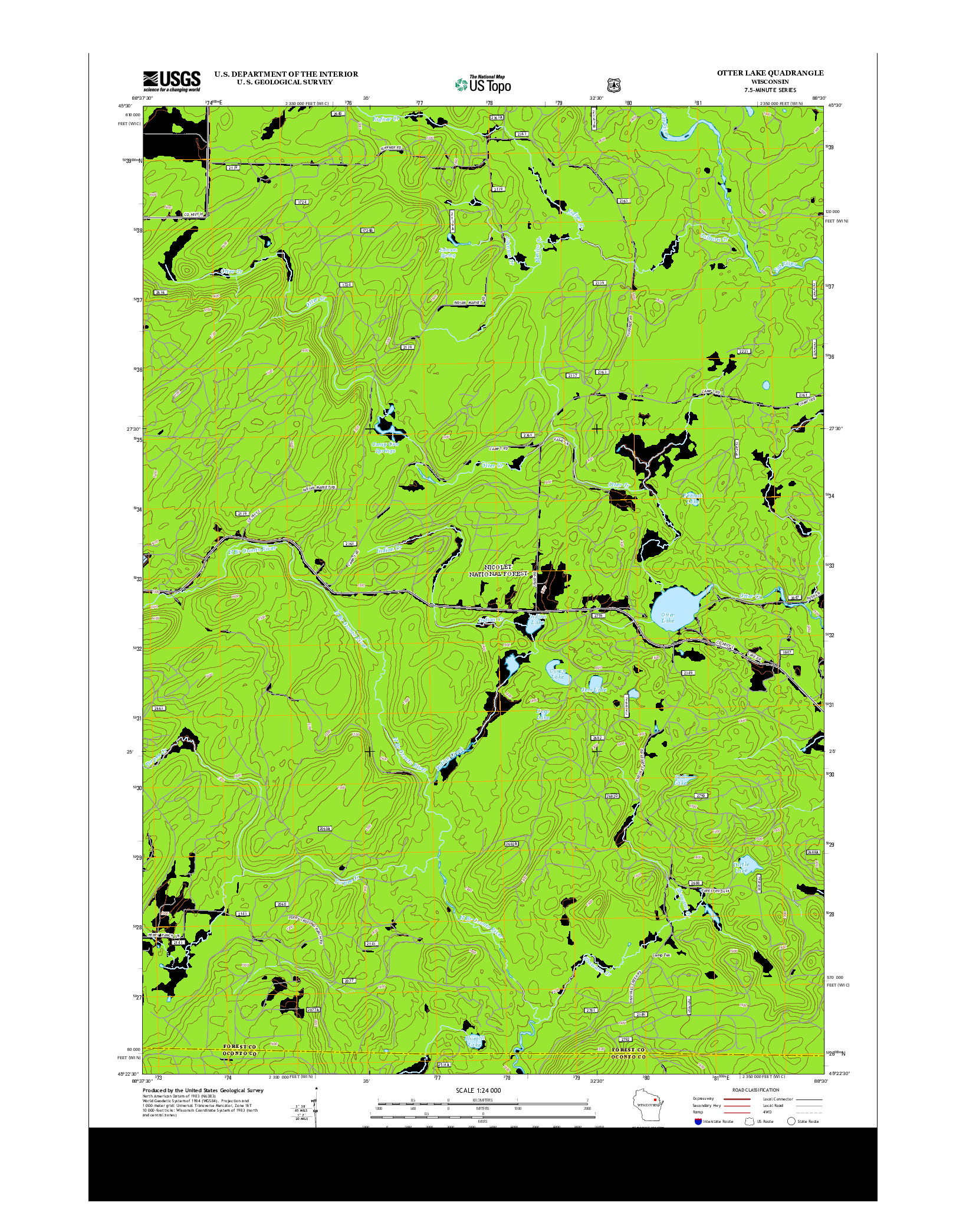 USGS US TOPO 7.5-MINUTE MAP FOR OTTER LAKE, WI 2013