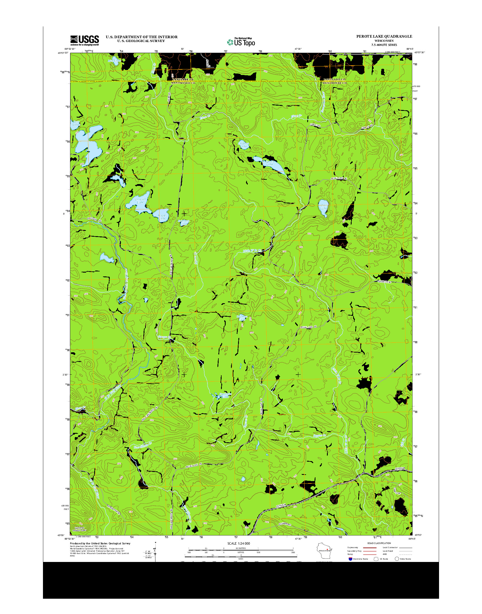 USGS US TOPO 7.5-MINUTE MAP FOR PEROTE LAKE, WI 2013