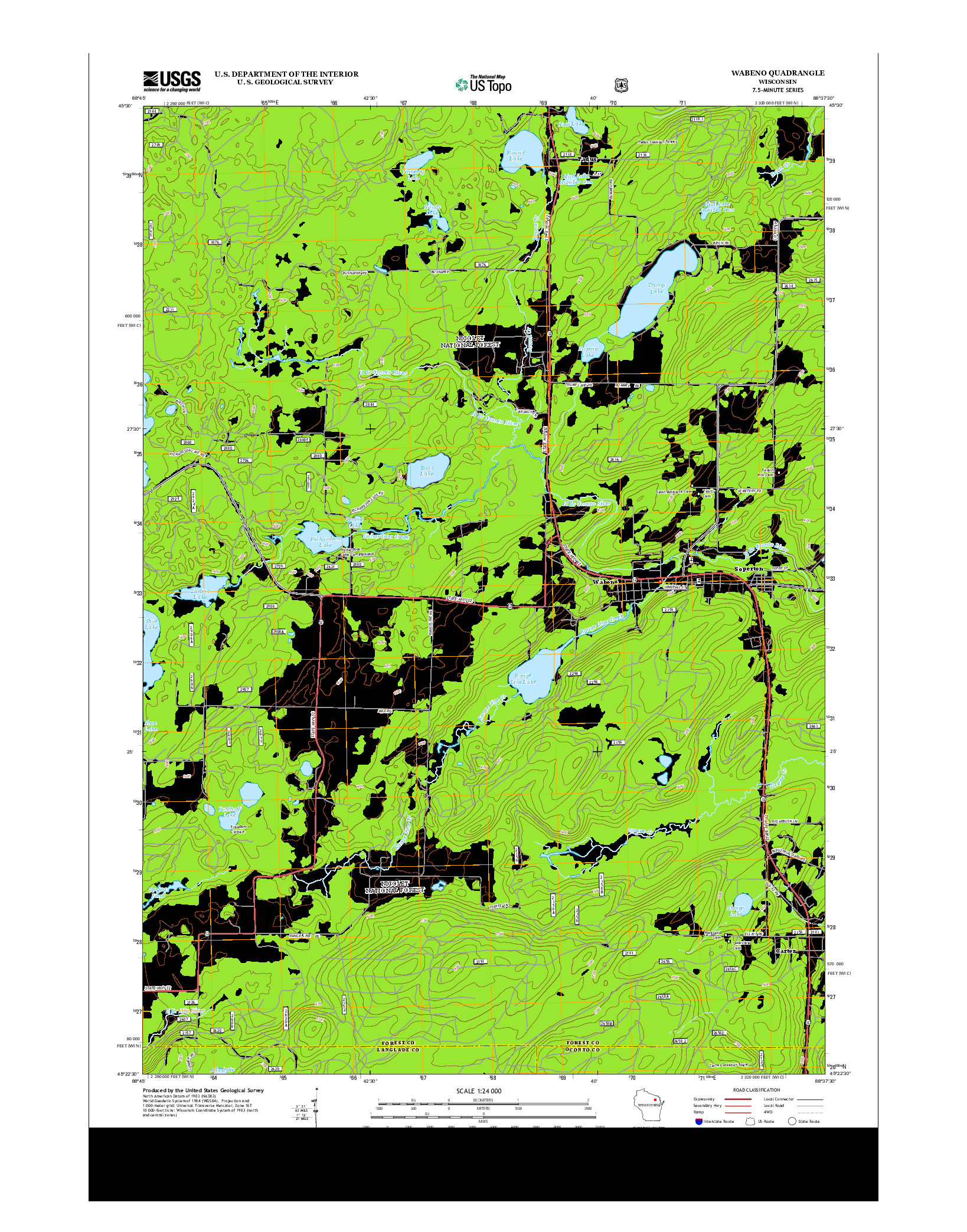 USGS US TOPO 7.5-MINUTE MAP FOR WABENO, WI 2013