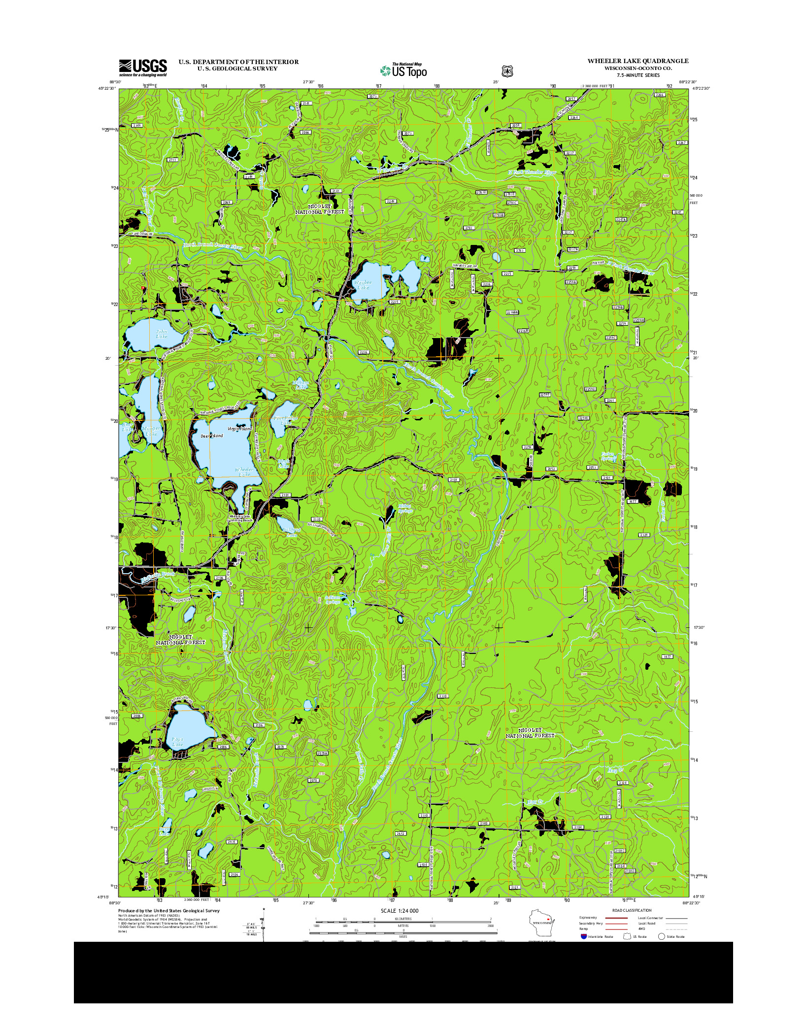 USGS US TOPO 7.5-MINUTE MAP FOR WHEELER LAKE, WI 2013