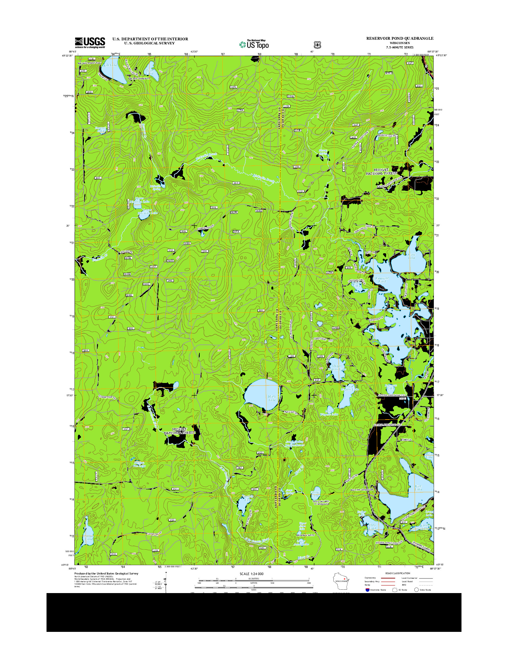 USGS US TOPO 7.5-MINUTE MAP FOR RESERVOIR POND, WI 2013