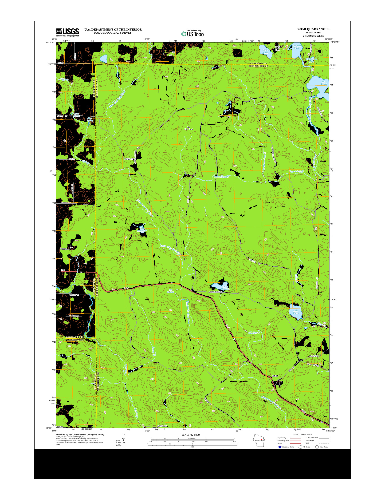 USGS US TOPO 7.5-MINUTE MAP FOR ZOAR, WI 2013