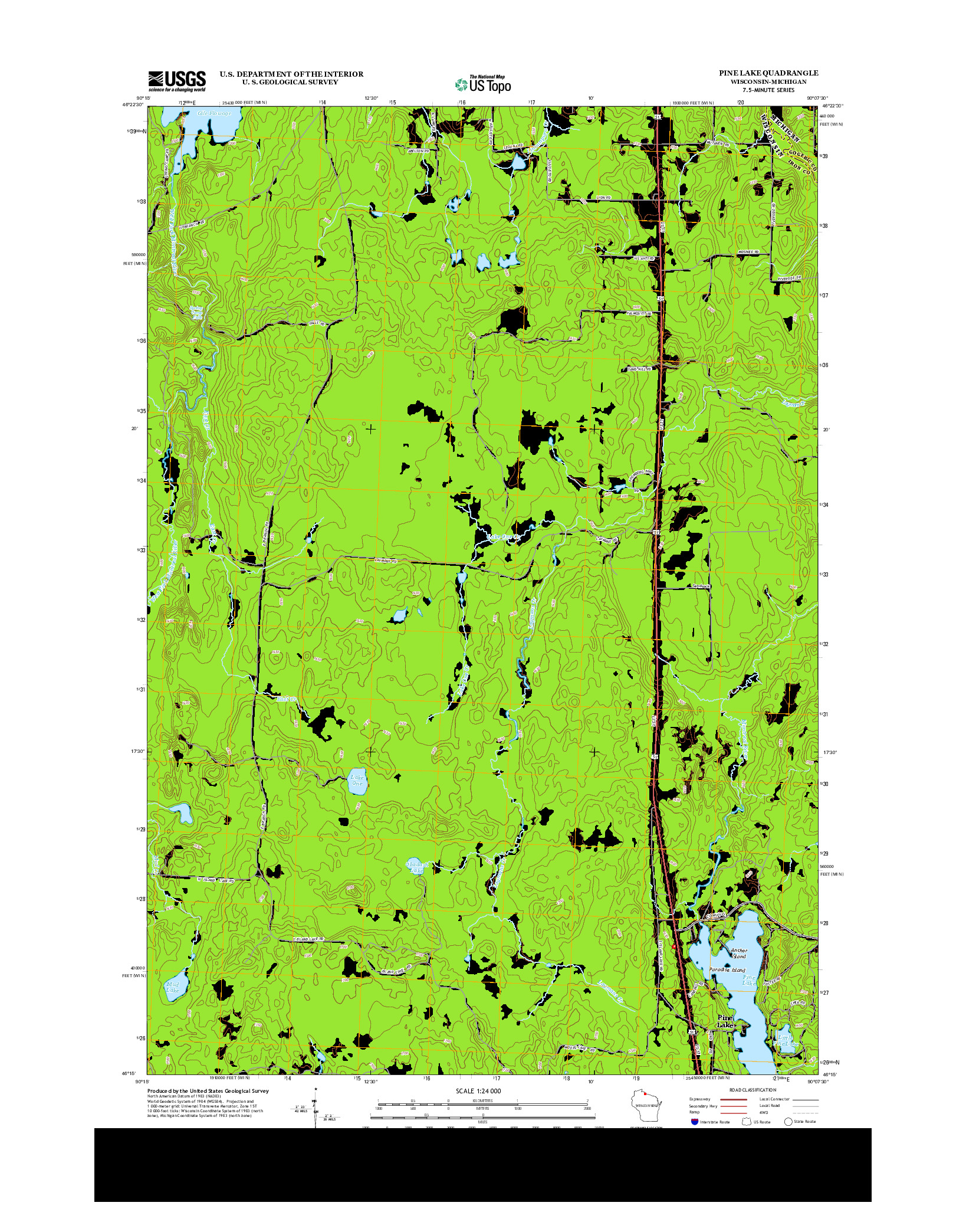 USGS US TOPO 7.5-MINUTE MAP FOR PINE LAKE, WI-MI 2013