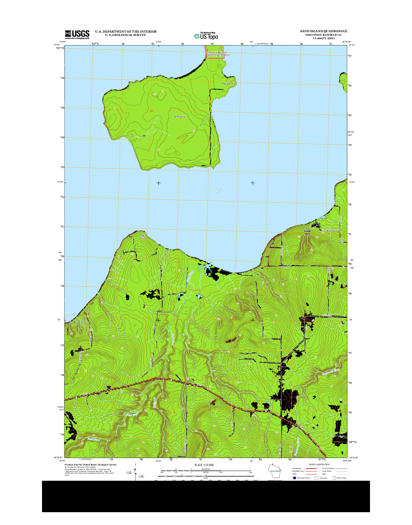 USGS US TOPO 7.5-MINUTE MAP FOR SAND ISLAND, WI 2013