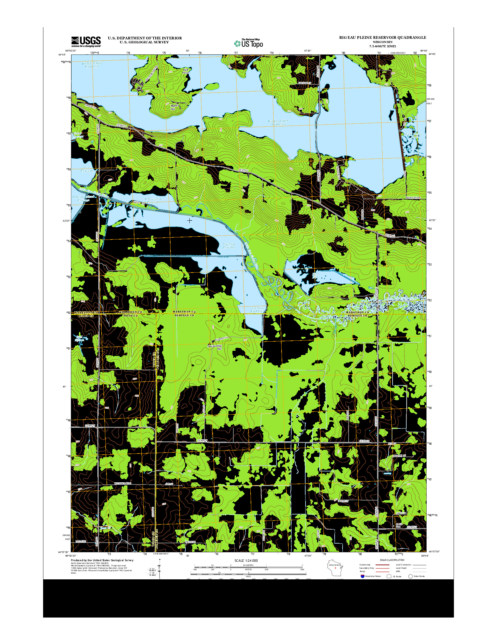 USGS US TOPO 7.5-MINUTE MAP FOR BIG EAU PLEINE RESERVOIR, WI 2013