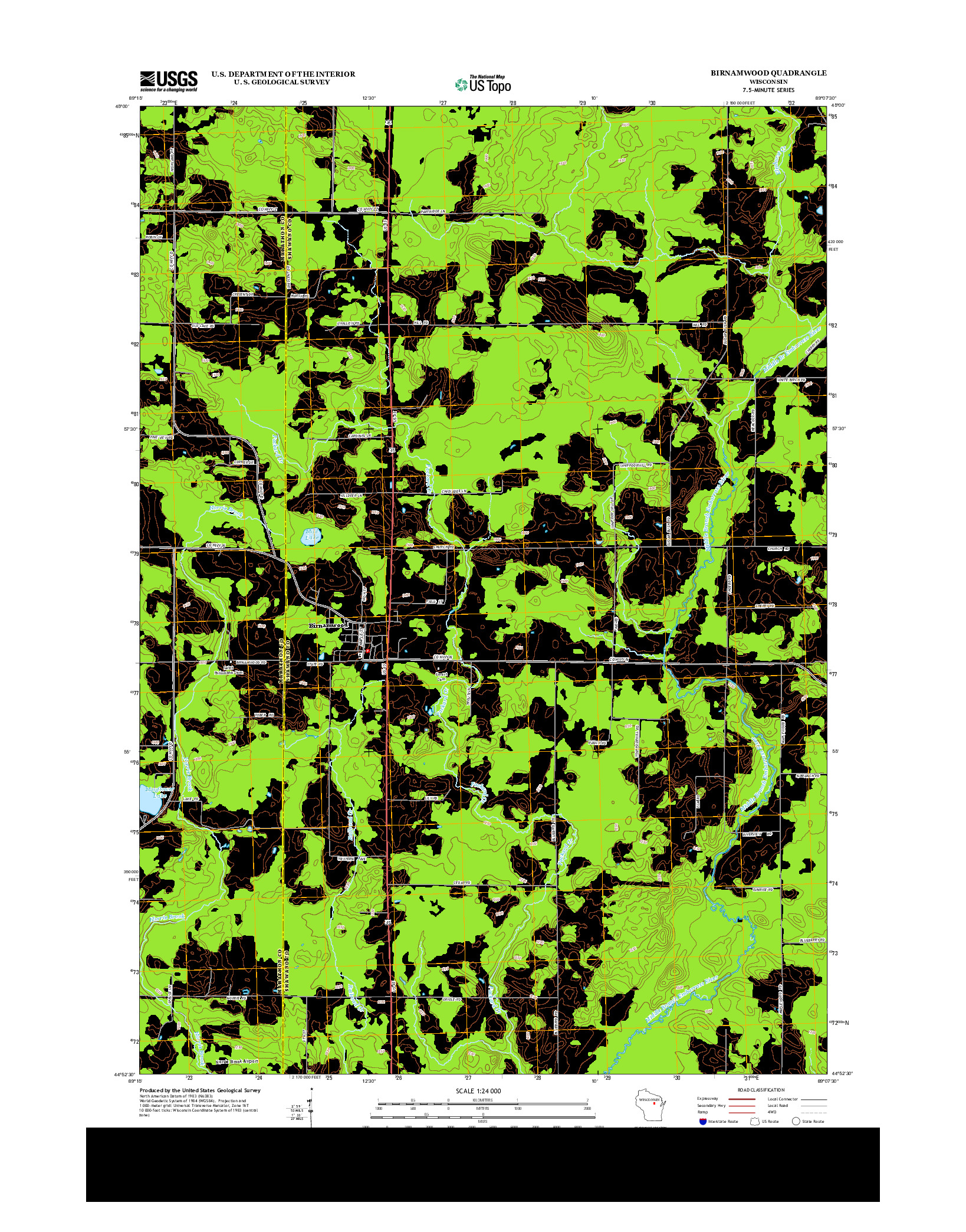 USGS US TOPO 7.5-MINUTE MAP FOR BIRNAMWOOD, WI 2013